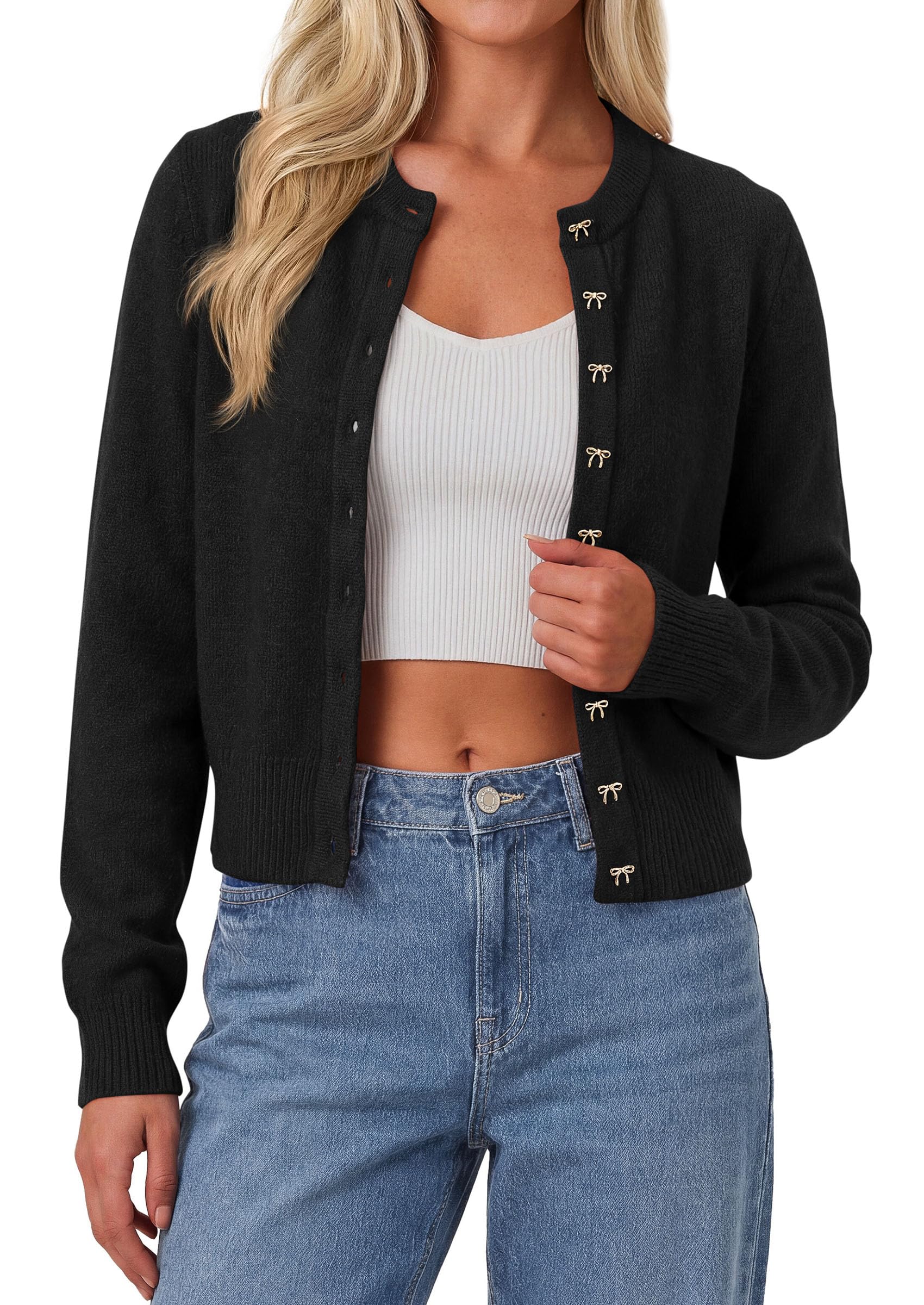 Cardigan Sweaters for Women Cropped Bow Button Up Cardigan