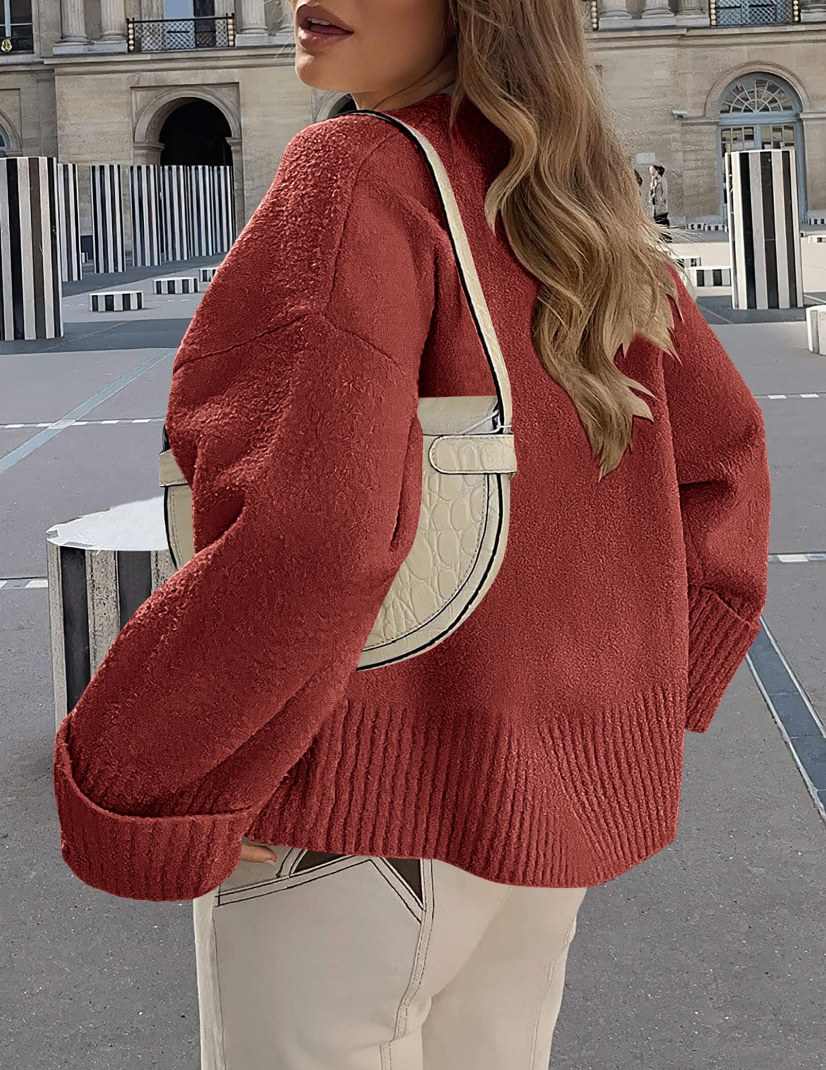 Women's Fall Fashion Cozy Oversized Sweaters(Rust Red,XS)