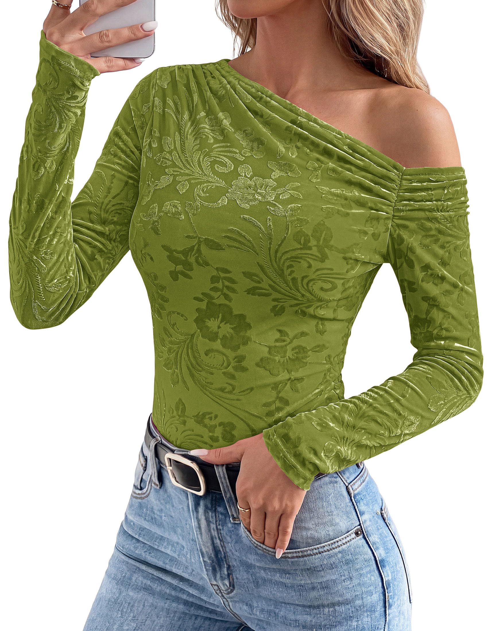 Off the Shoulder Tops for Women Fall Mesh Floral Blouses
