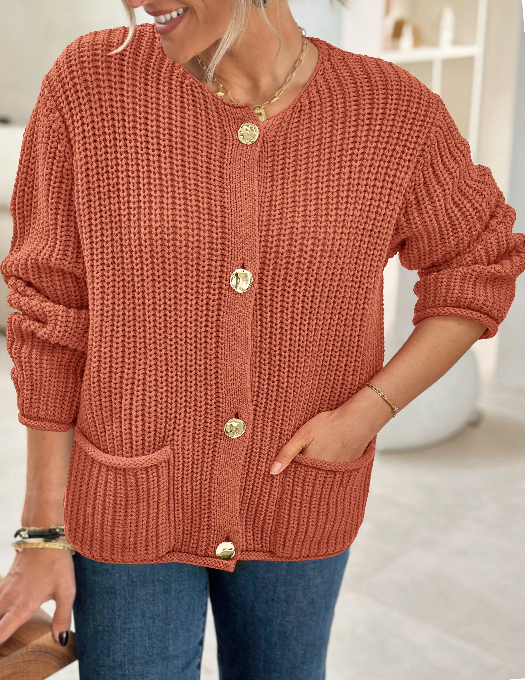 Women Oversized Cardigan Sweaters 2026 Fall Outfits,Brick Red
