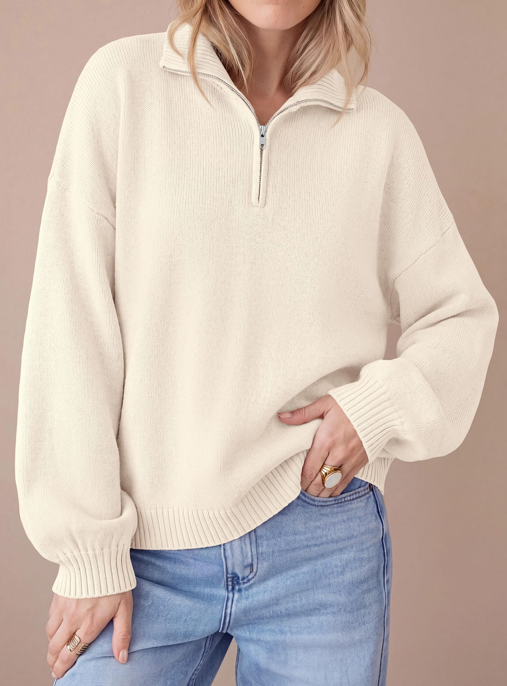 Women's Sweaters Oversized Quarter Zip Pullover Fall Outfits