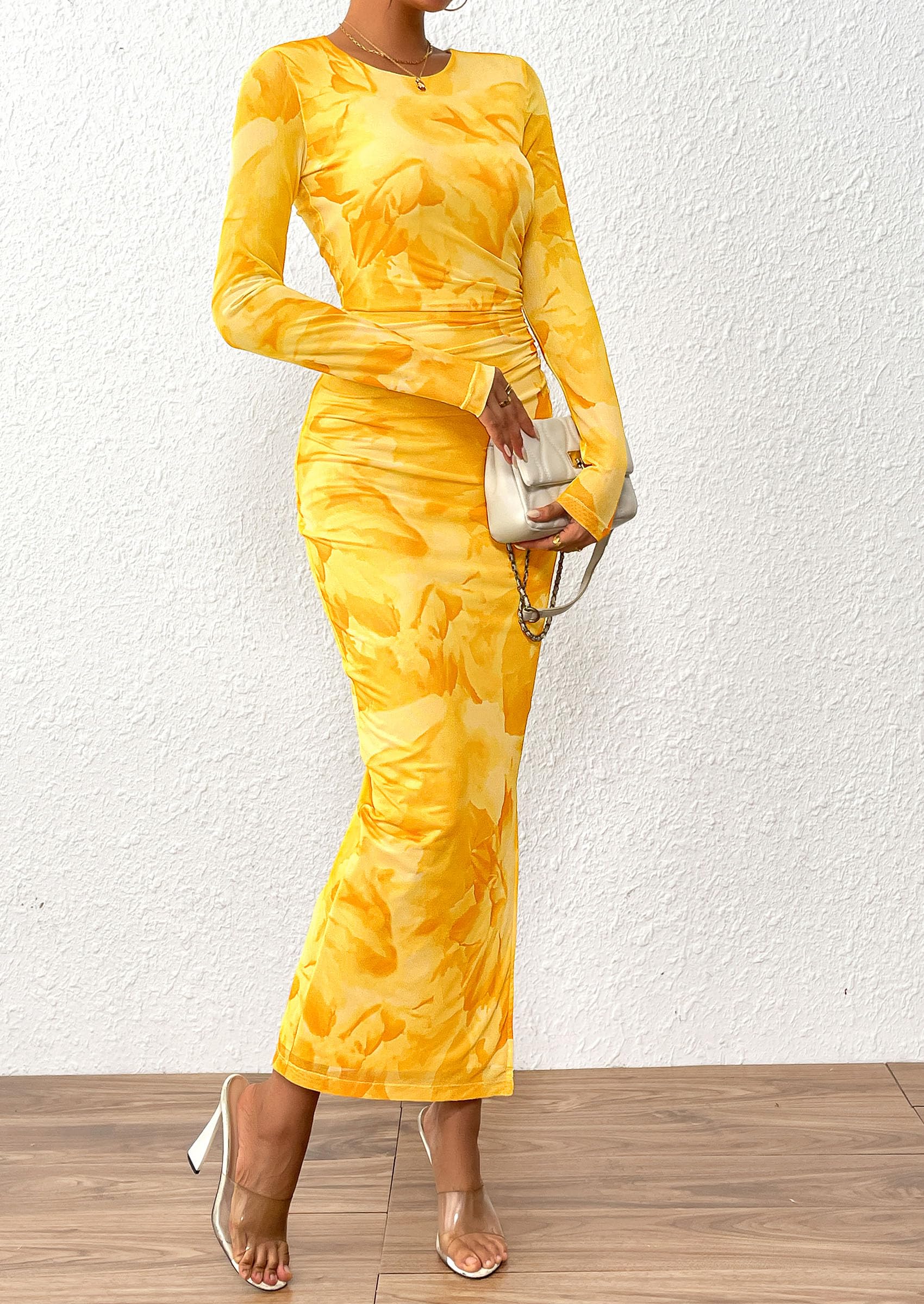 Women's Floral Bodycon Maxi Fall Dress
