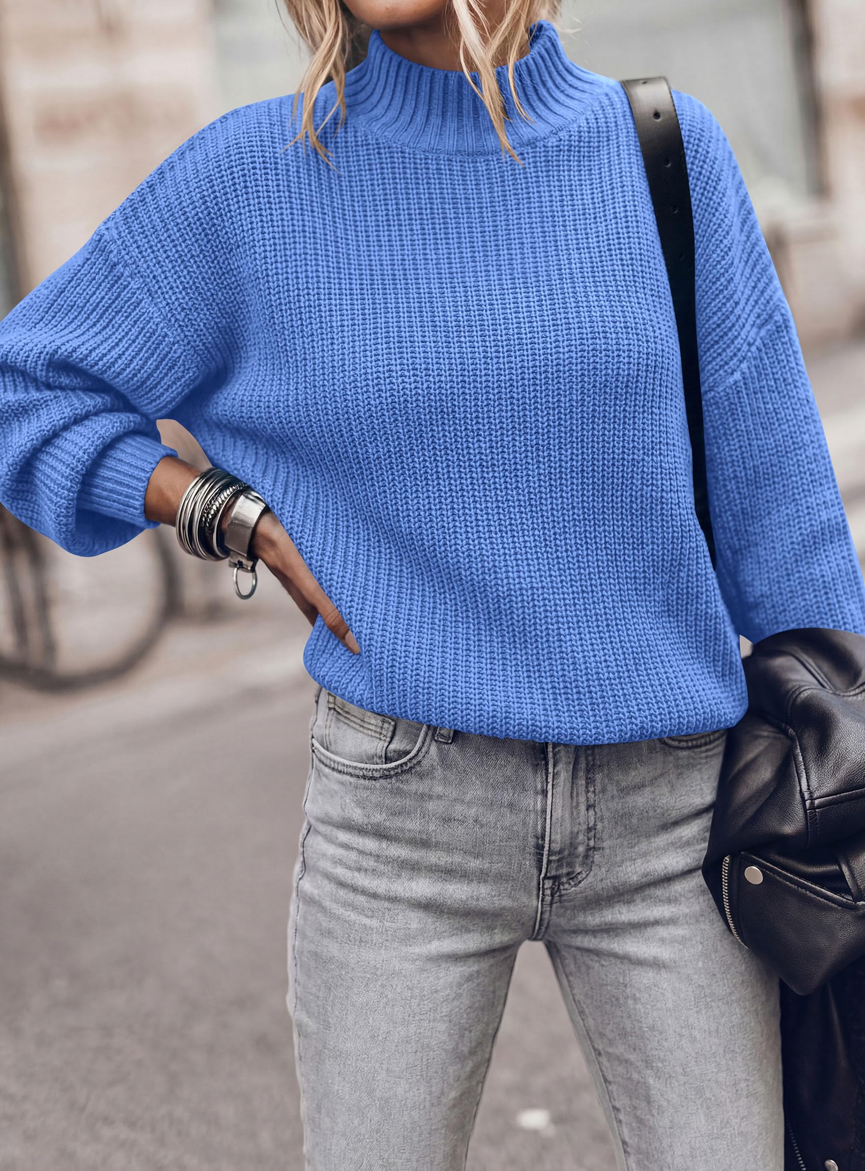 Women's Chunky Knit Fall Mock Turtleneck Pullover Sweaters