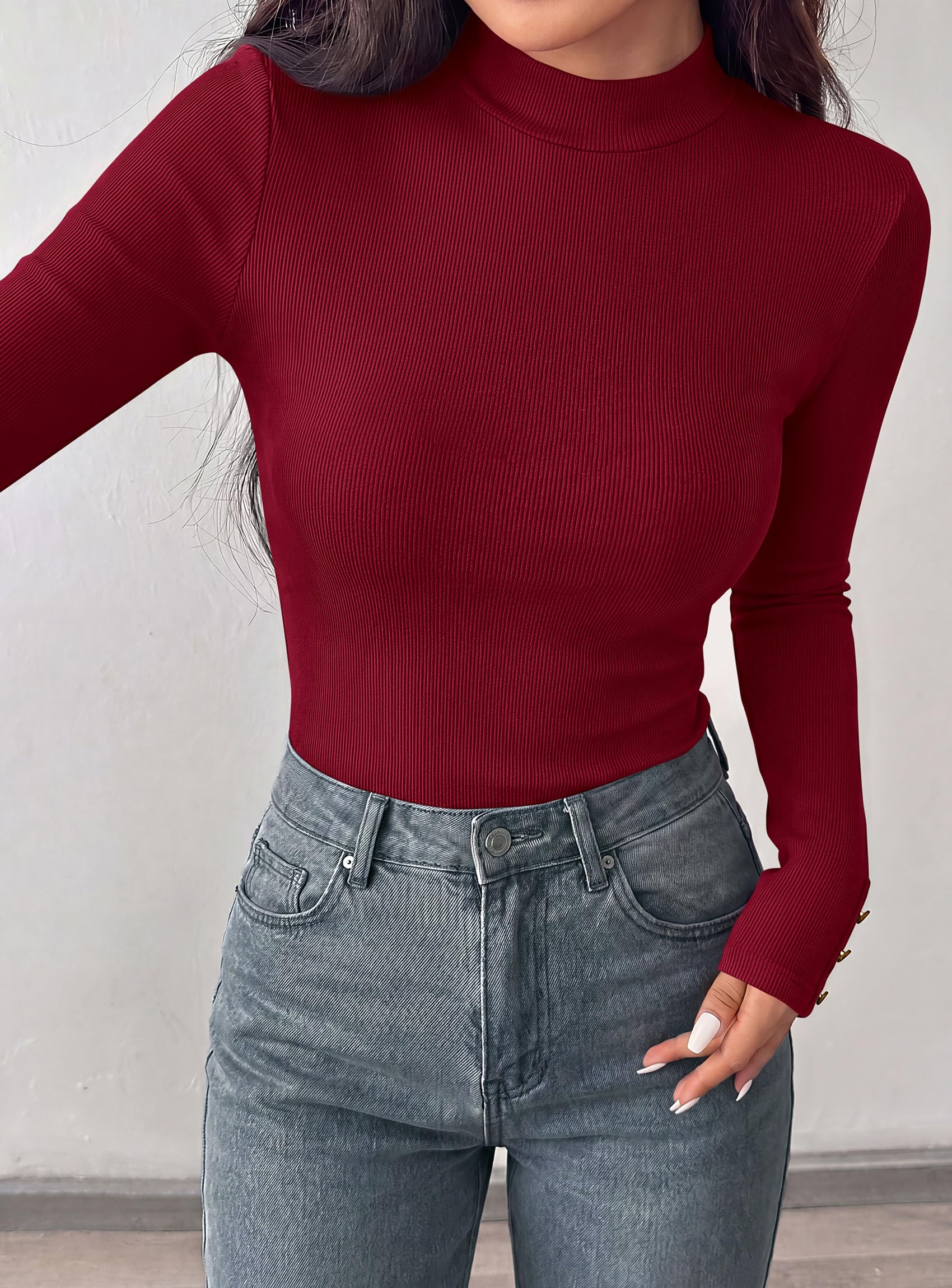Women's Long Sleeve Shirts Fall Going Out Tops,Burgundy,XS