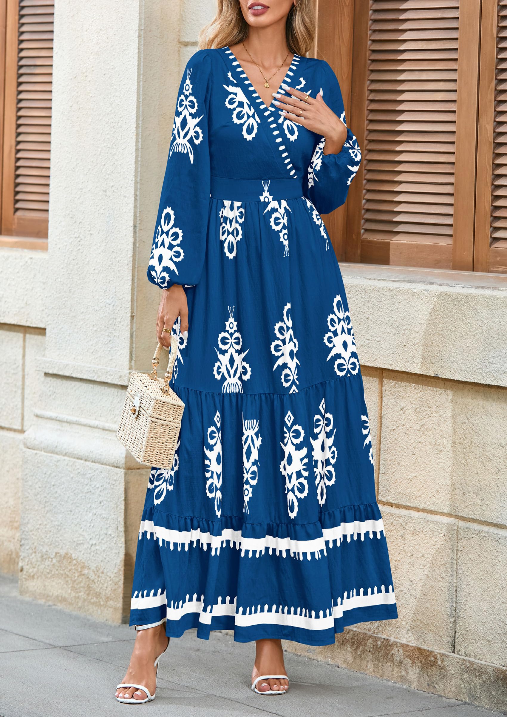Women's Long Sleeve Floral Boho Maxi Wedding Guest Dress