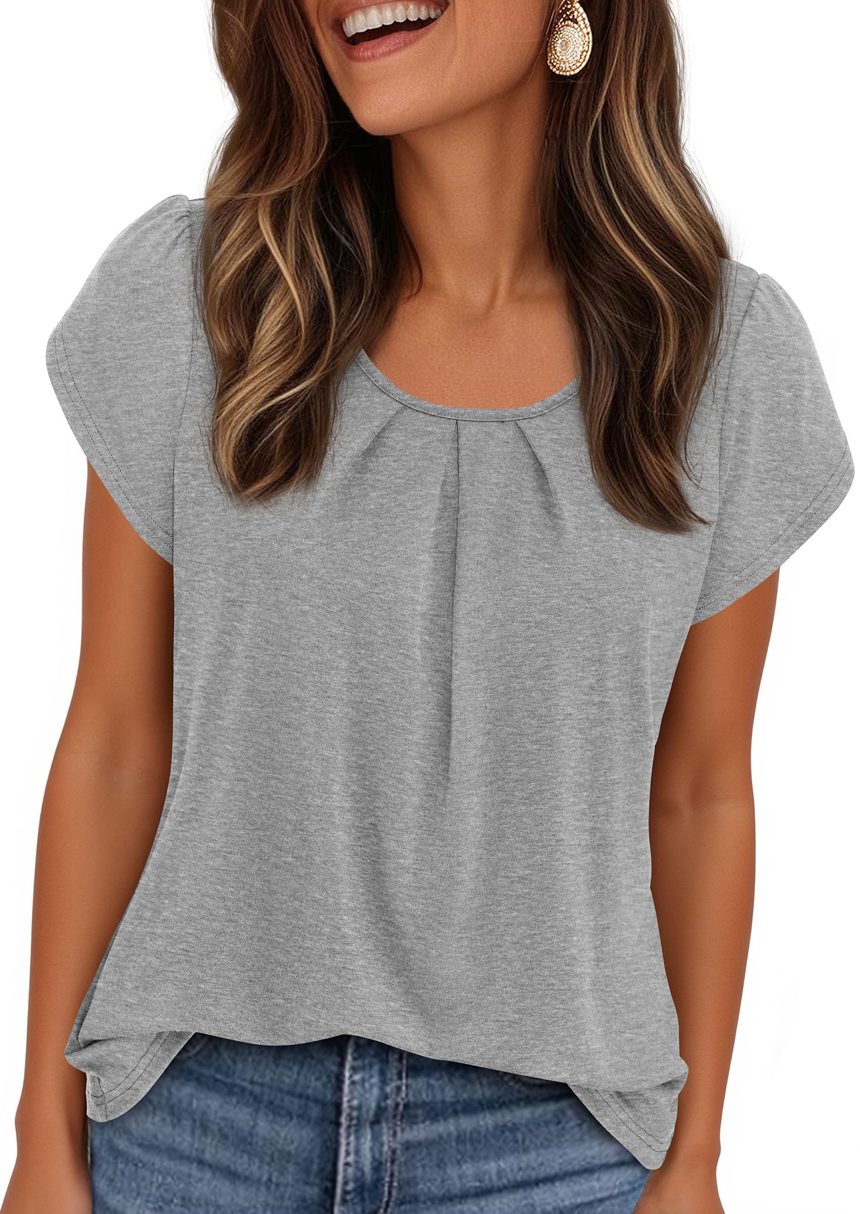 Women's Summer Short Sleeve Tops Casual Blouses,Grey,S