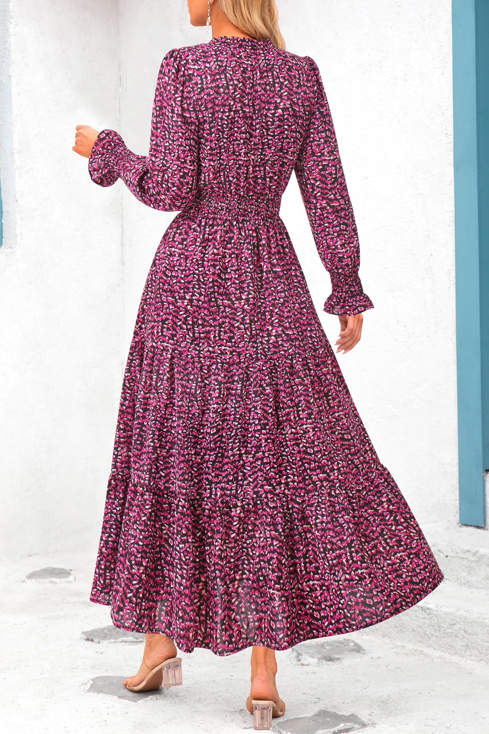 Women's Floral Maxi Dress Fall A Line Wedding Guest Dresses