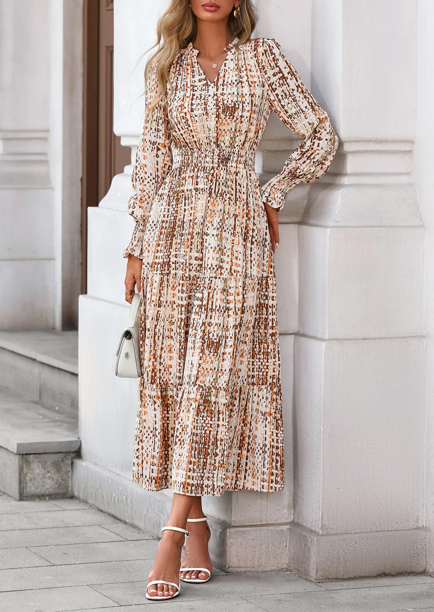 Women's Floral Maxi Dress Fall A Line Wedding Guest Dresses