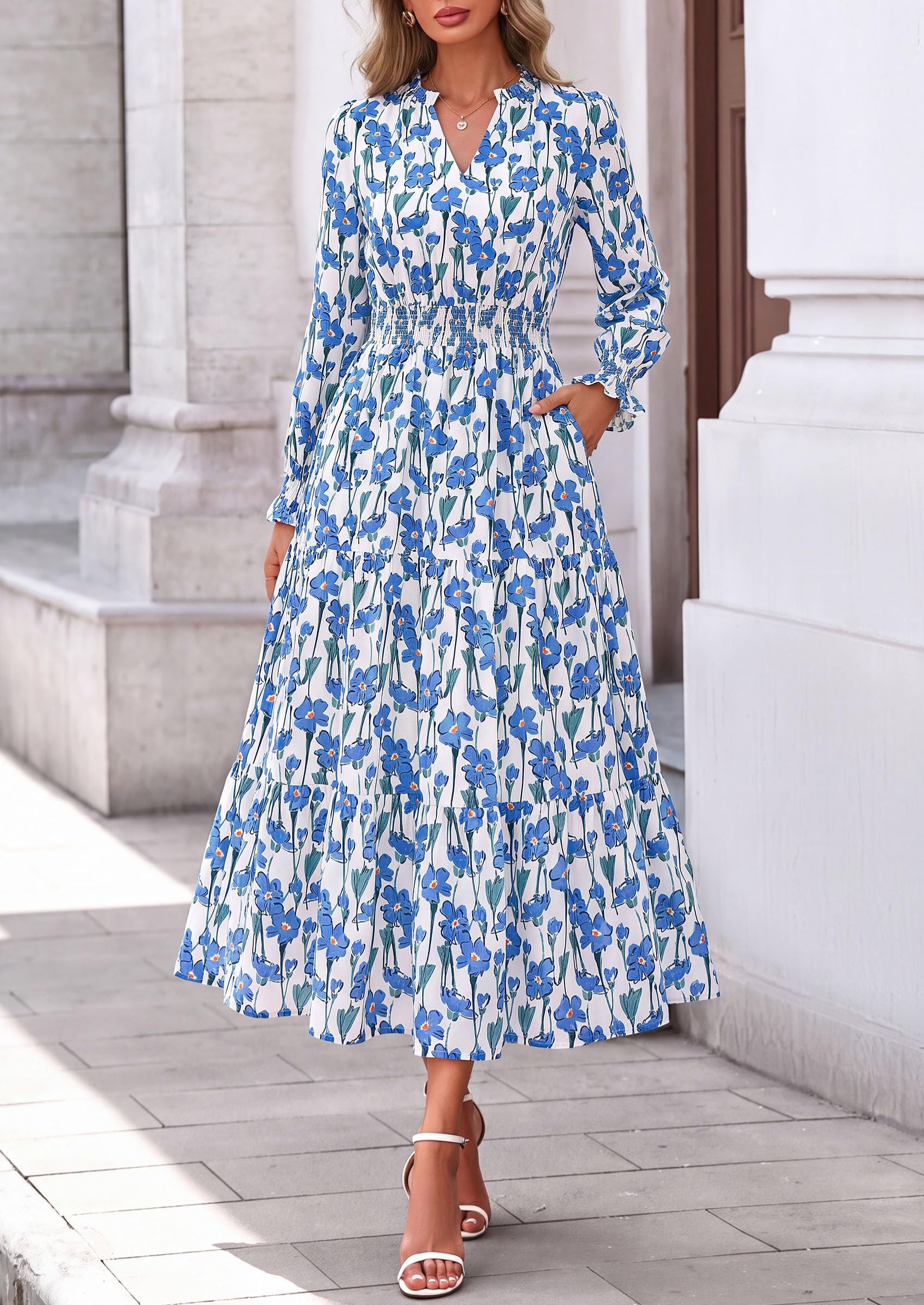 Women's Floral Maxi Dress Fall A Line Wedding Guest Dresses
