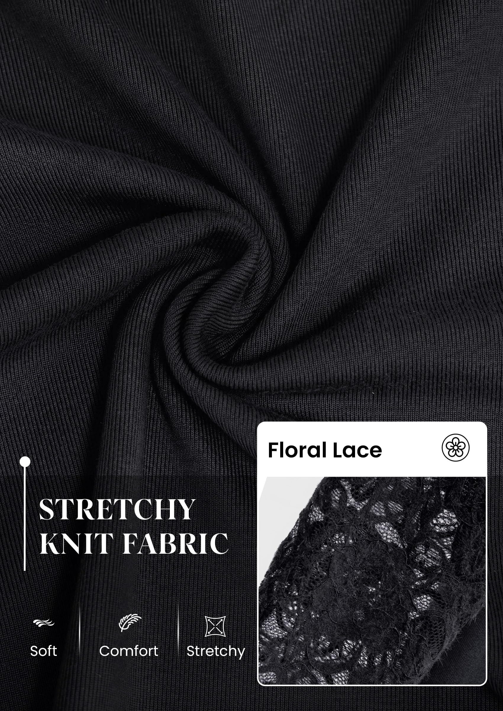 Sheer Lace Raglan Long Sleeve Shirts for Women,Black,S