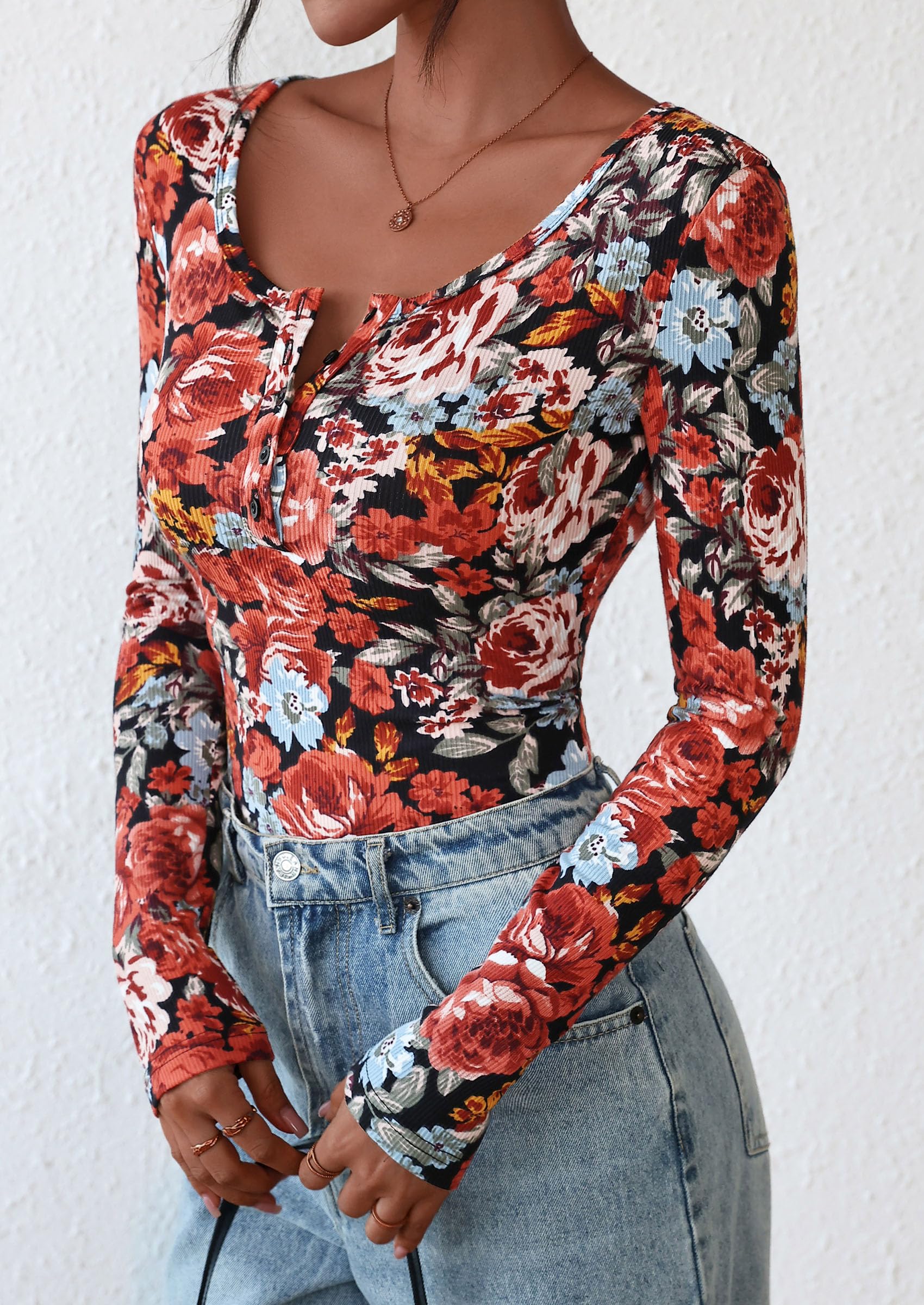 Women's Fall Long Sleeve Henley T Shirts