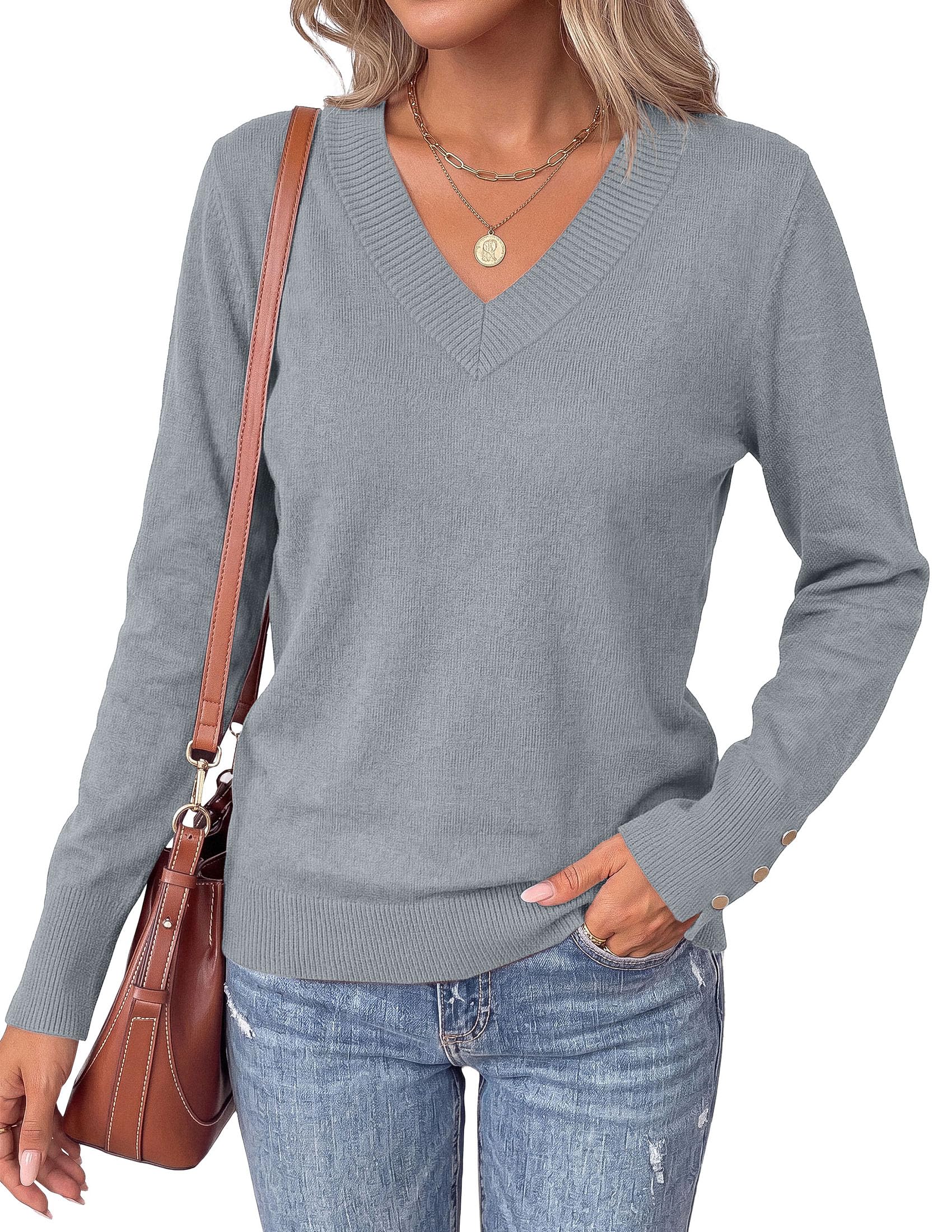 Fall Sweaters for Women V Neck Lightweight Pullover Top