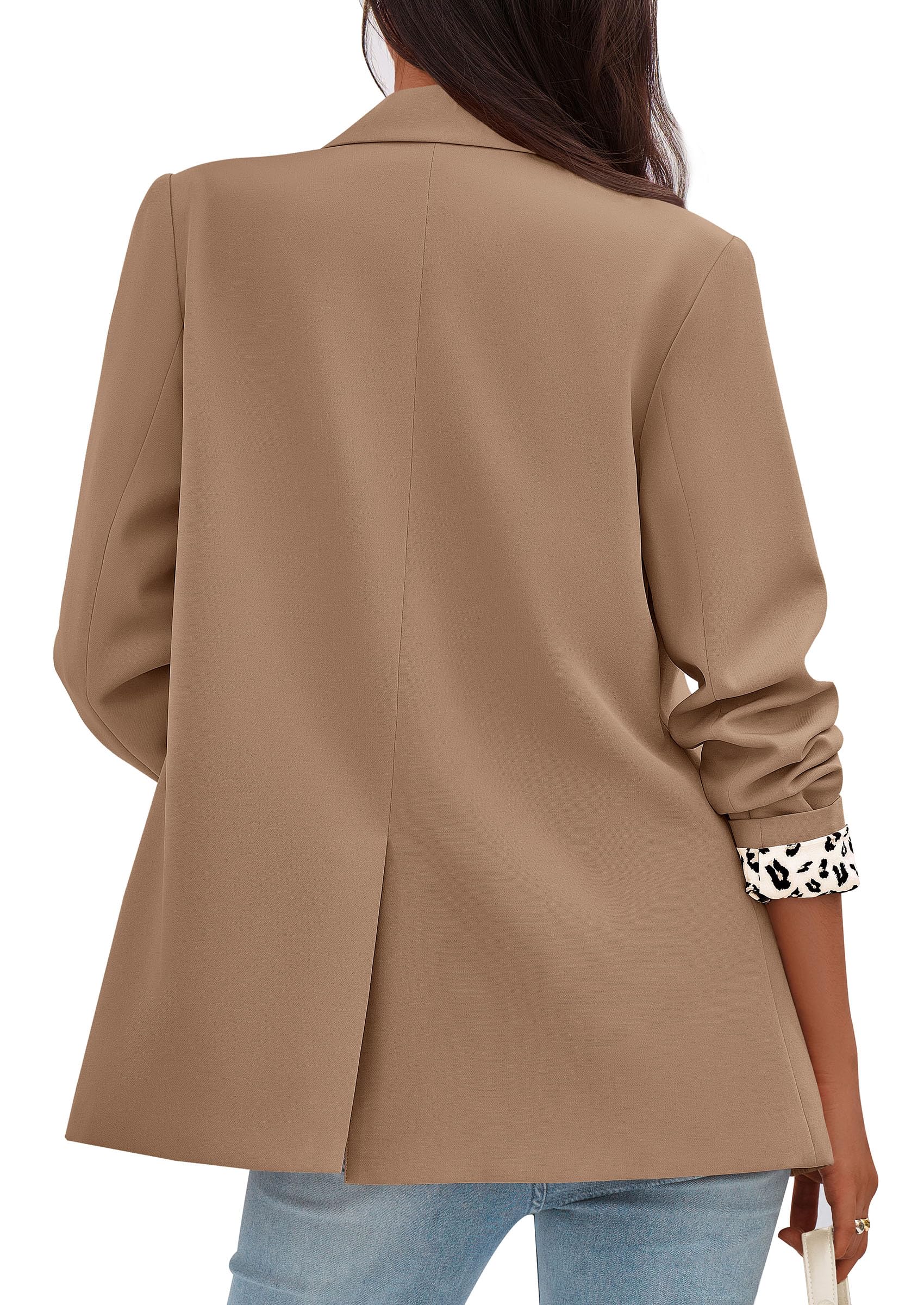 Womens Open Front Leopard Blazers Suit Jackets,Khaki,S