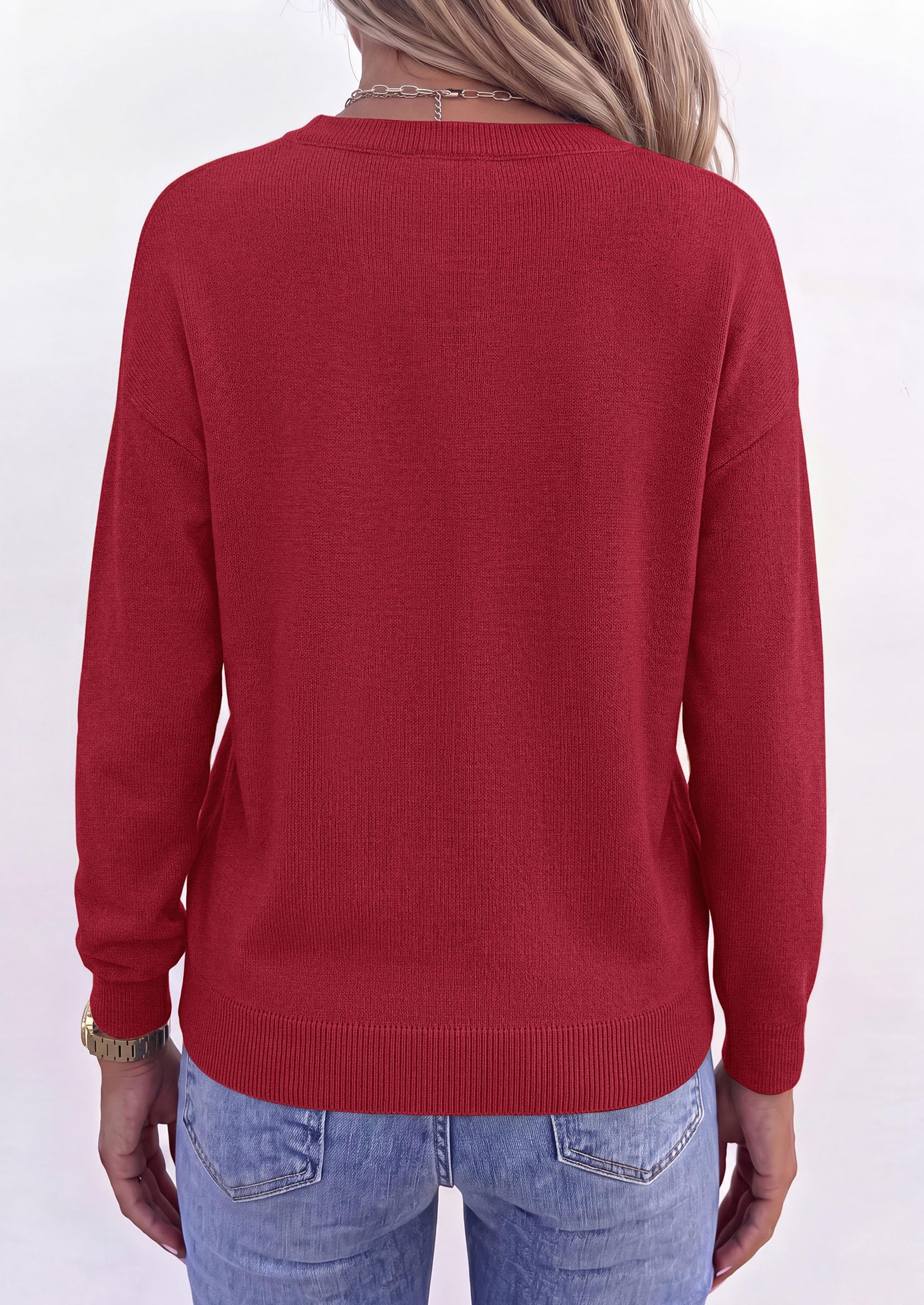 Sweaters for Women Fall Crewneck Knit Cropped Sweater Burgundy