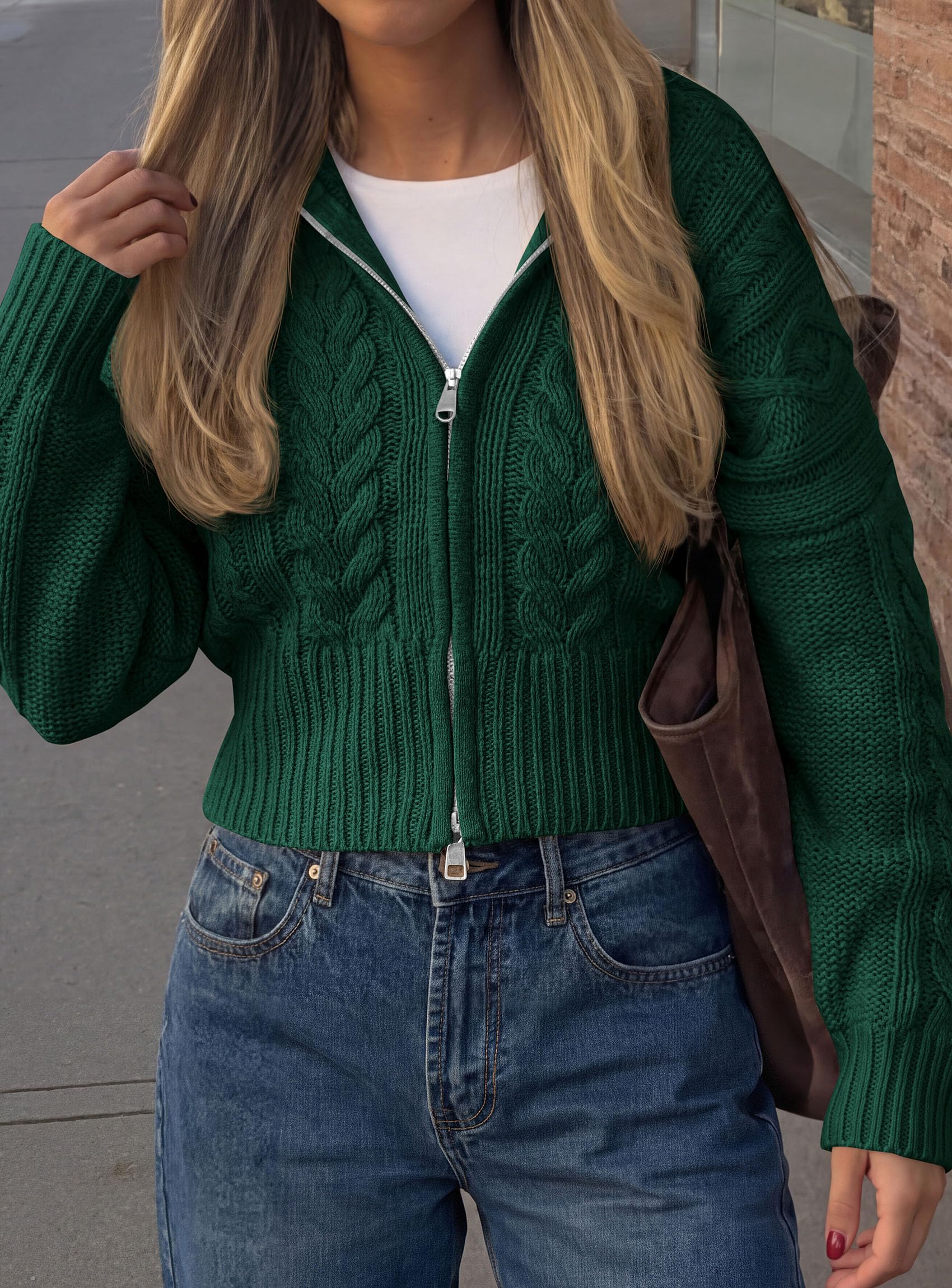 Women's Zip Up Cardigan Sweaters Cropped Jackets Fall Outfits