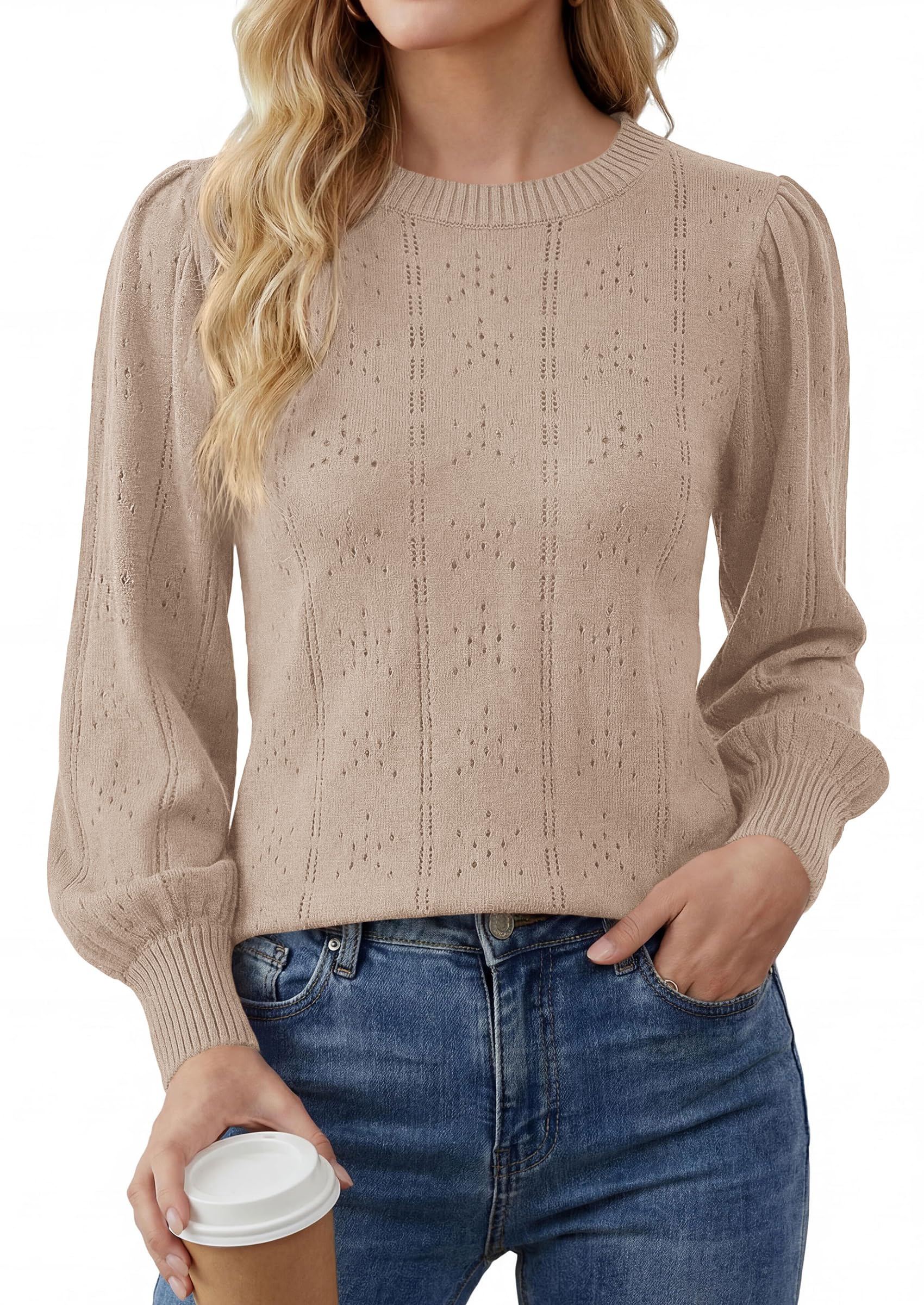 Women Fall Fashion Hollow Out Holiday Sweaters Light Khaki,S