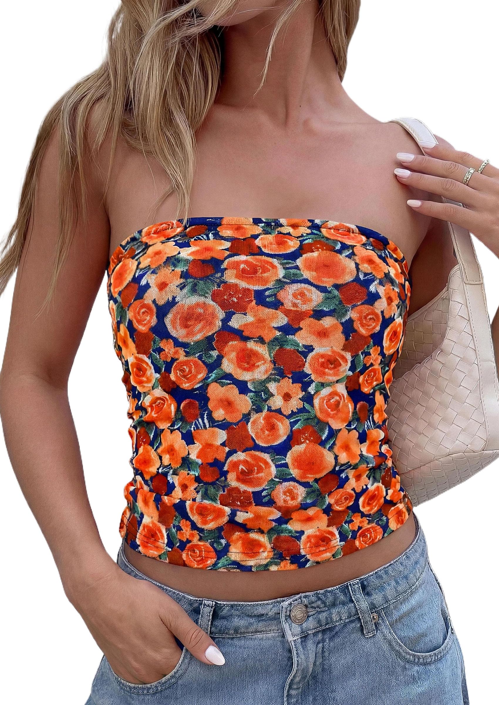 Tube Tops for Women Summer Floral Going Out Vacation Outfits