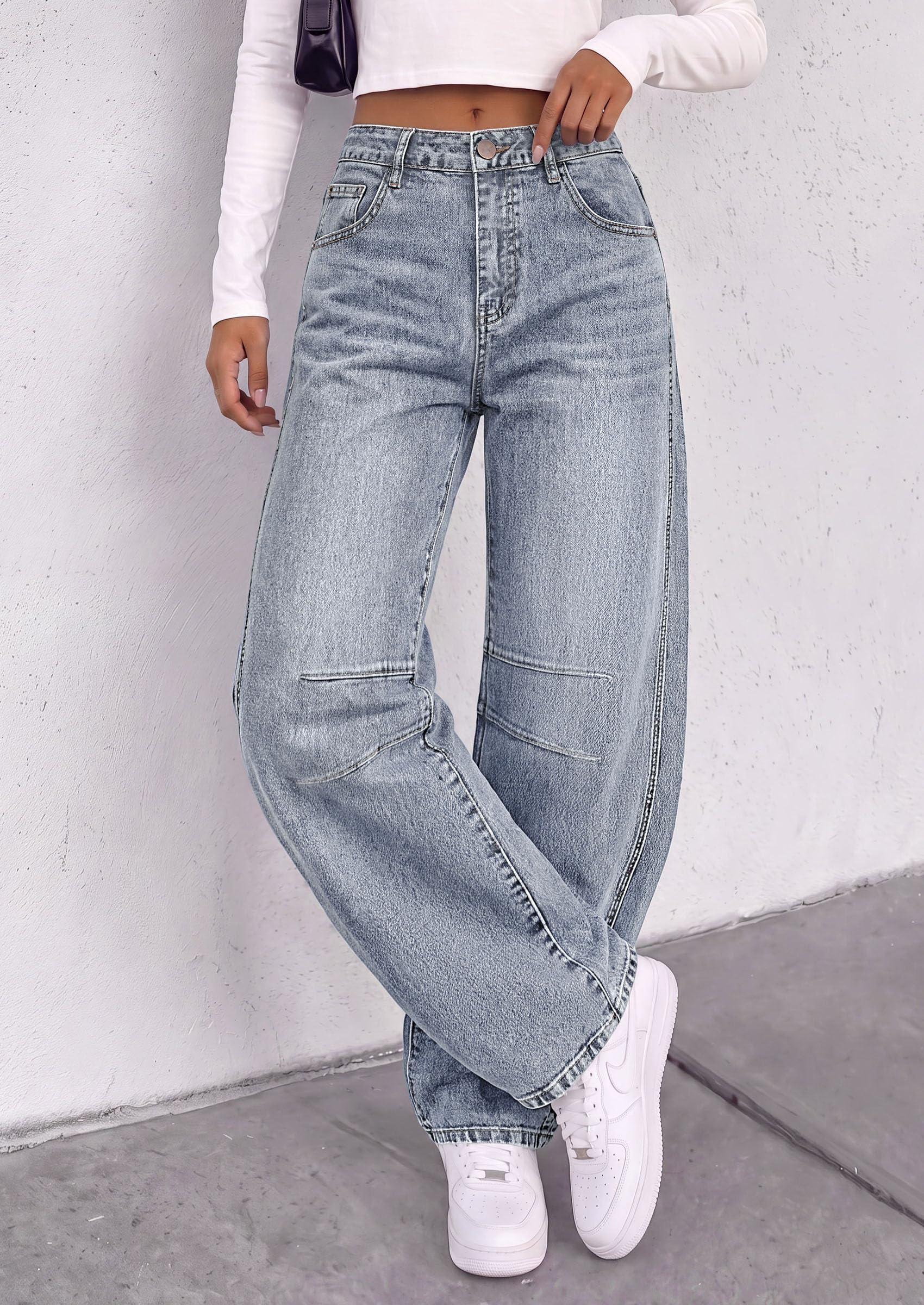 Women's Barrel Baggy Jeans High Waisted Pants (Dusk Blue,4)