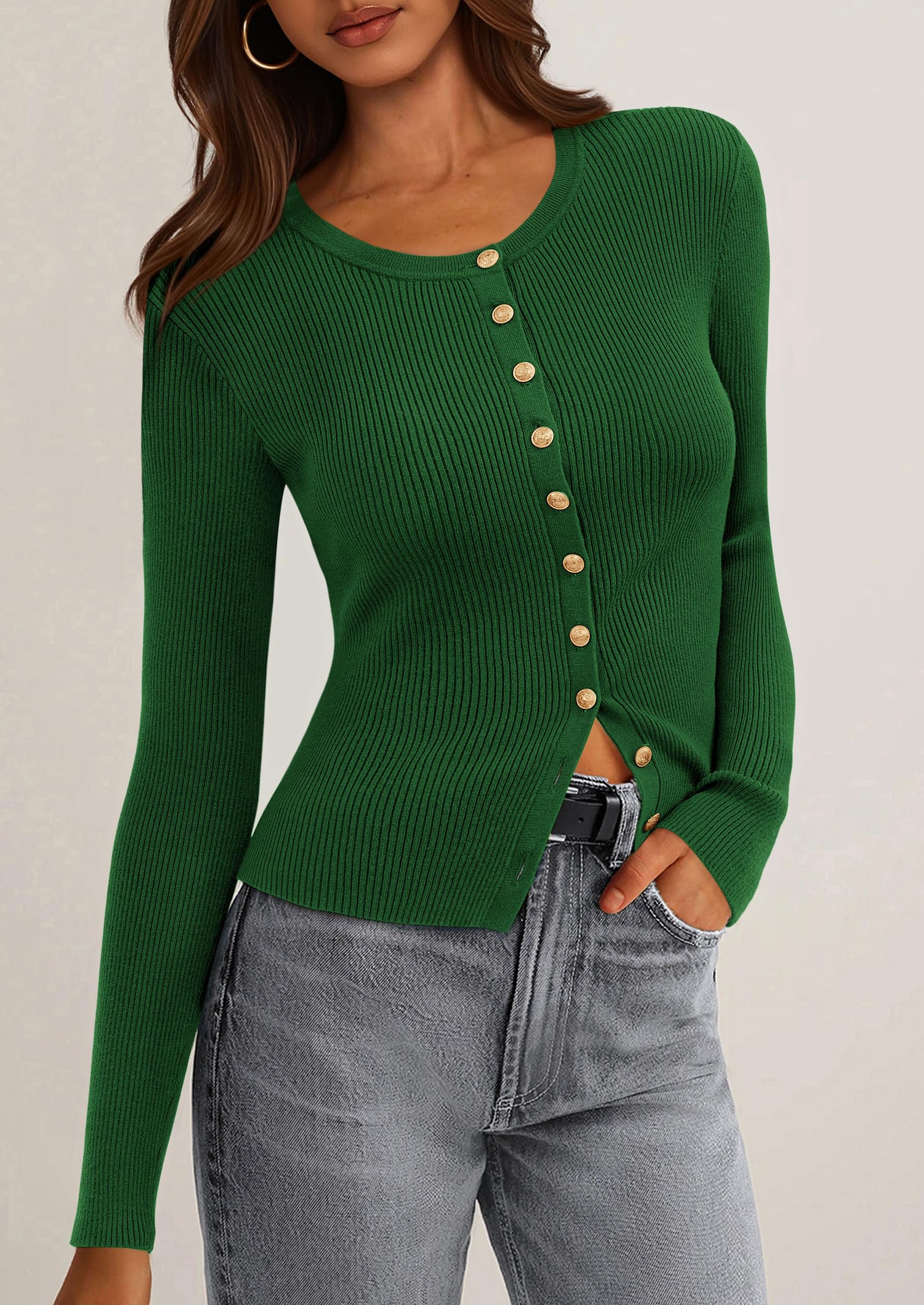 Women's Fall Lightweight Cardigan Sweaters,Green,S