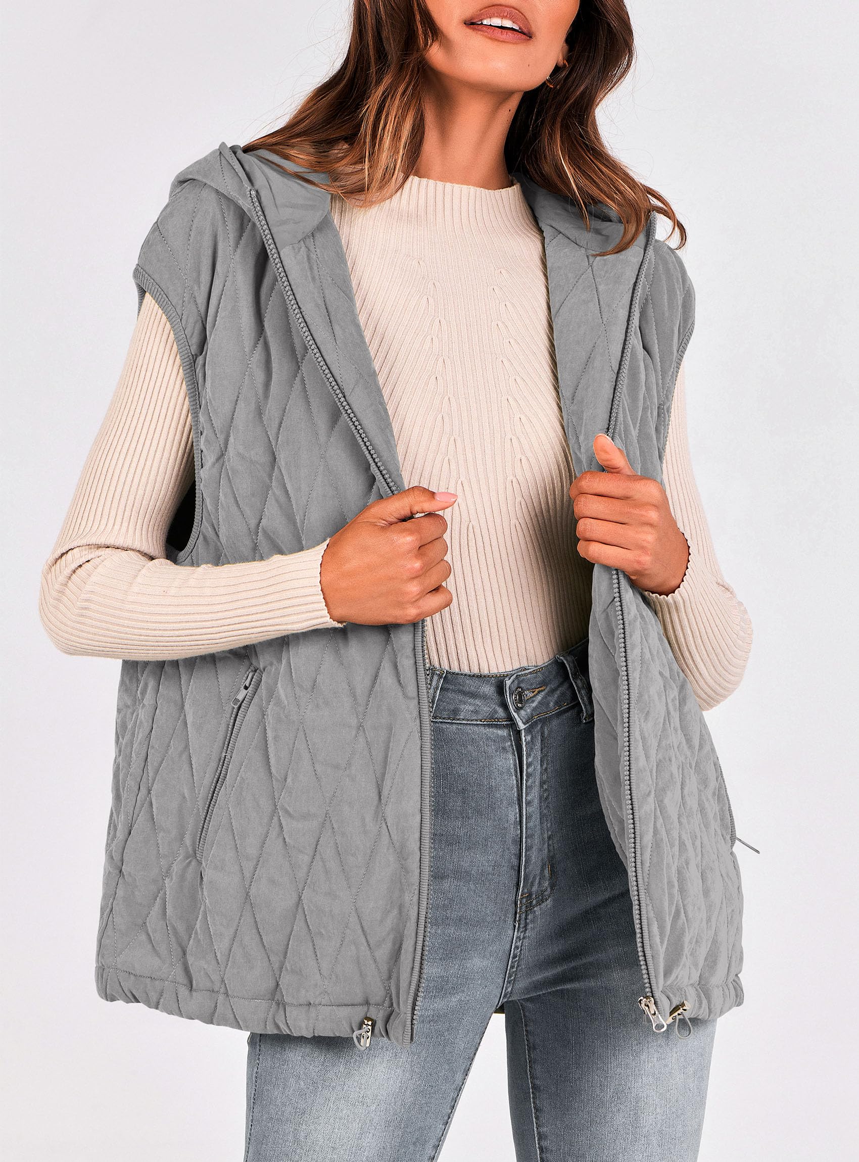 Women's Fall Fashion Vest Zip Up Jacket(Grey,Small)
