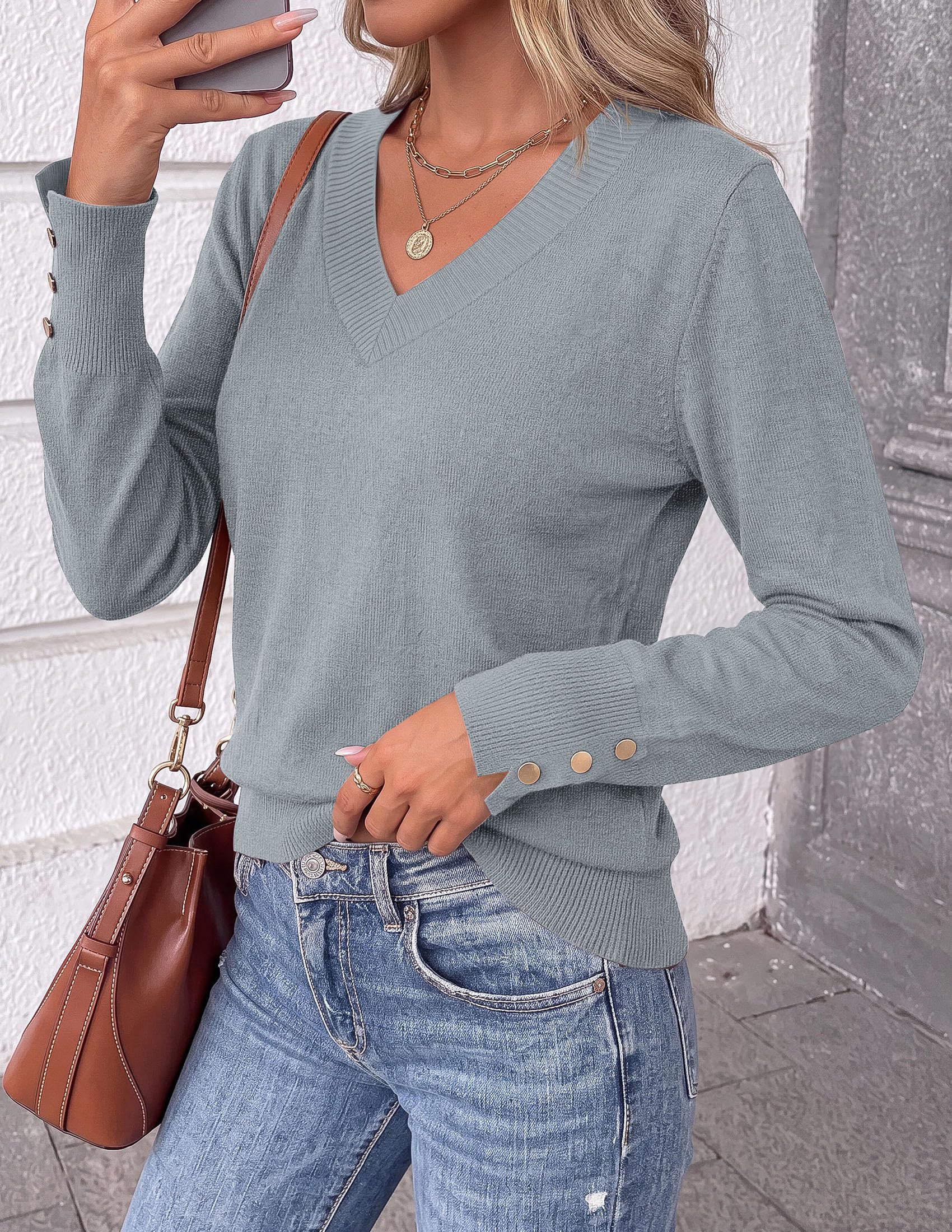 Fall Sweaters for Women V Neck Lightweight Pullover Top