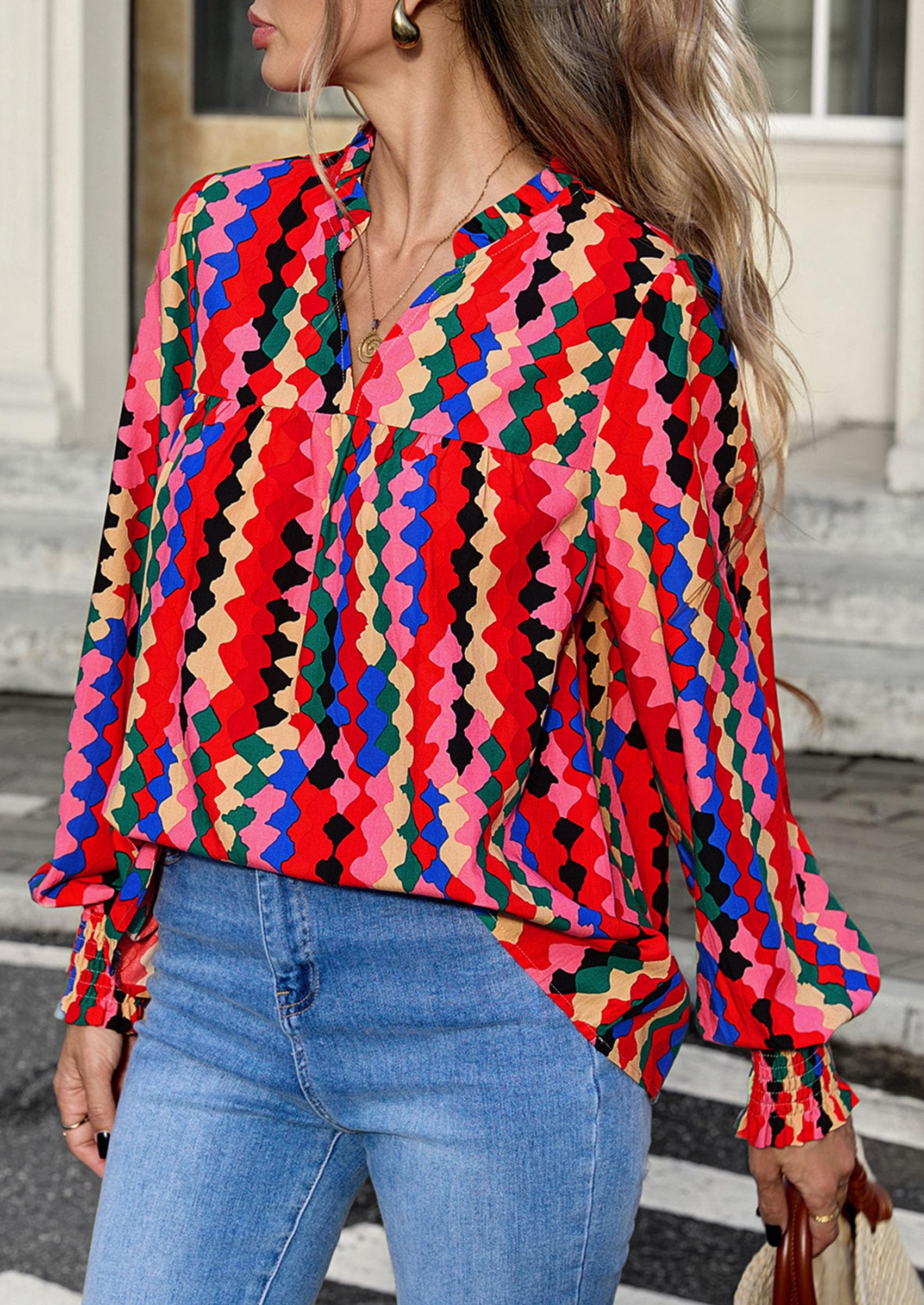 Women's Boho Floral Blouses Dressy Casual Multicolored,S