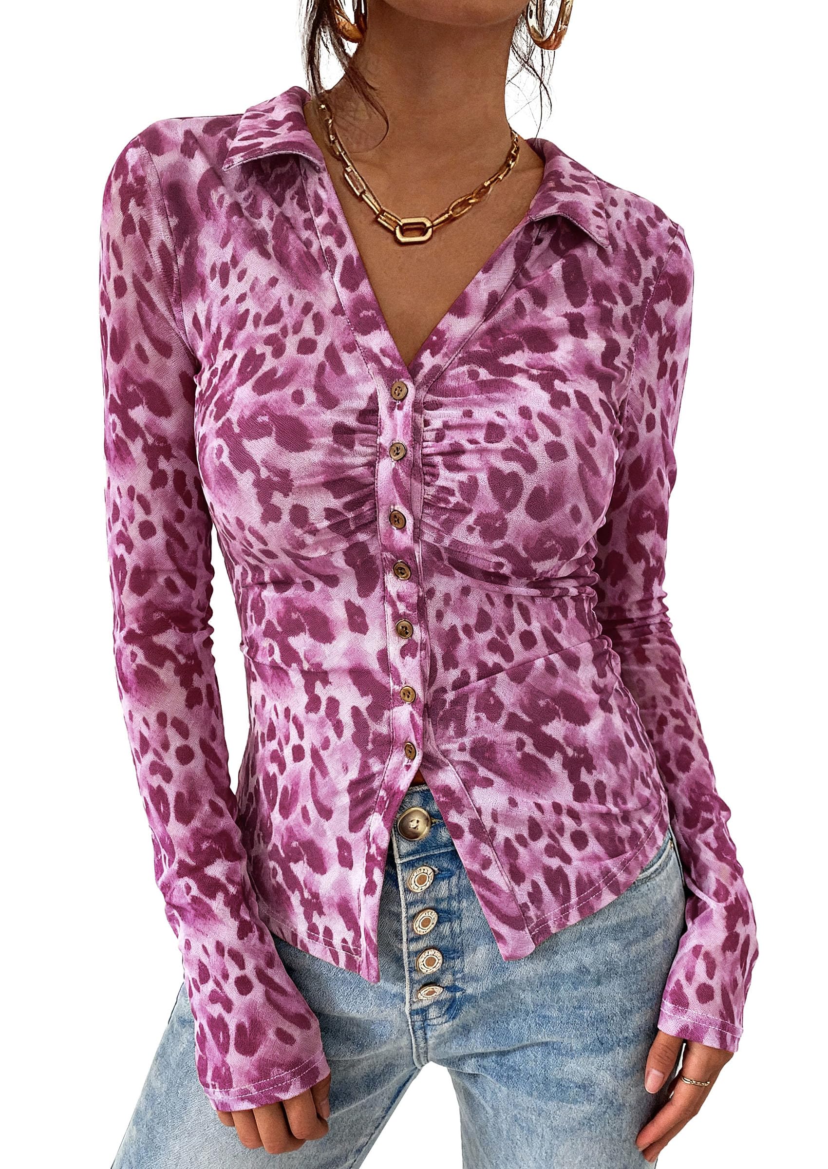 Women's Button Down Shirts Boho Mesh Floral Going Out Tops