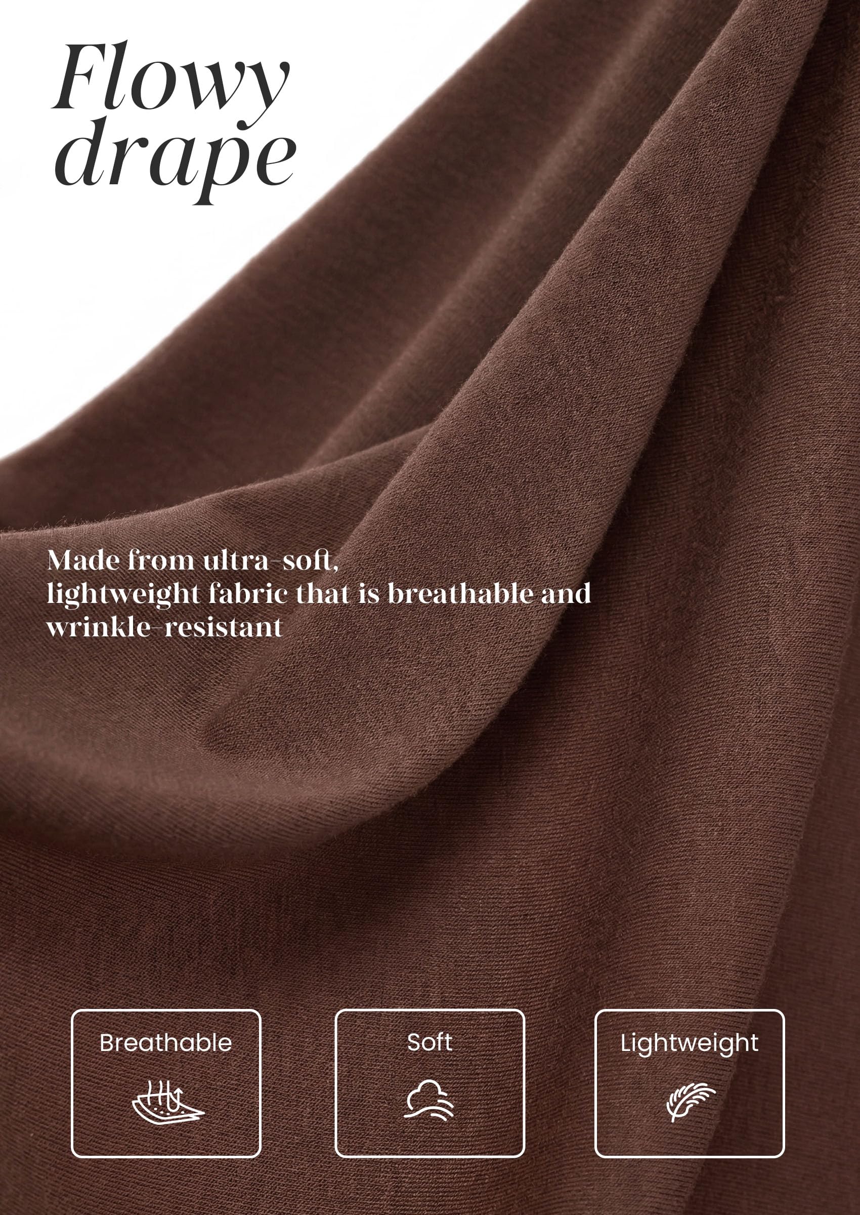 Womens Long Puff Sleeve Tops Crew Neck Blouse (Brown,S)