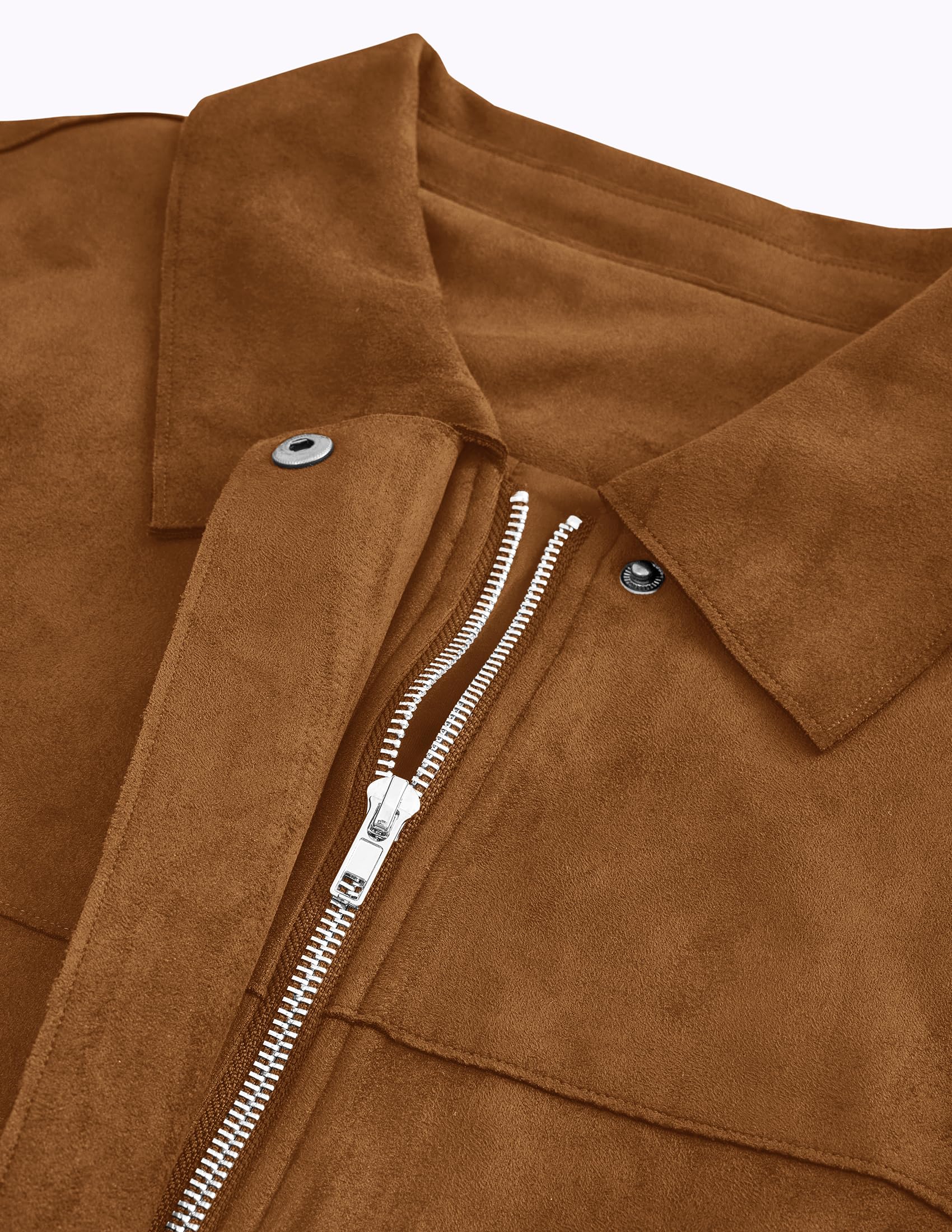 Women's Faux Suede Cropped Fall Jackets,Brown,S