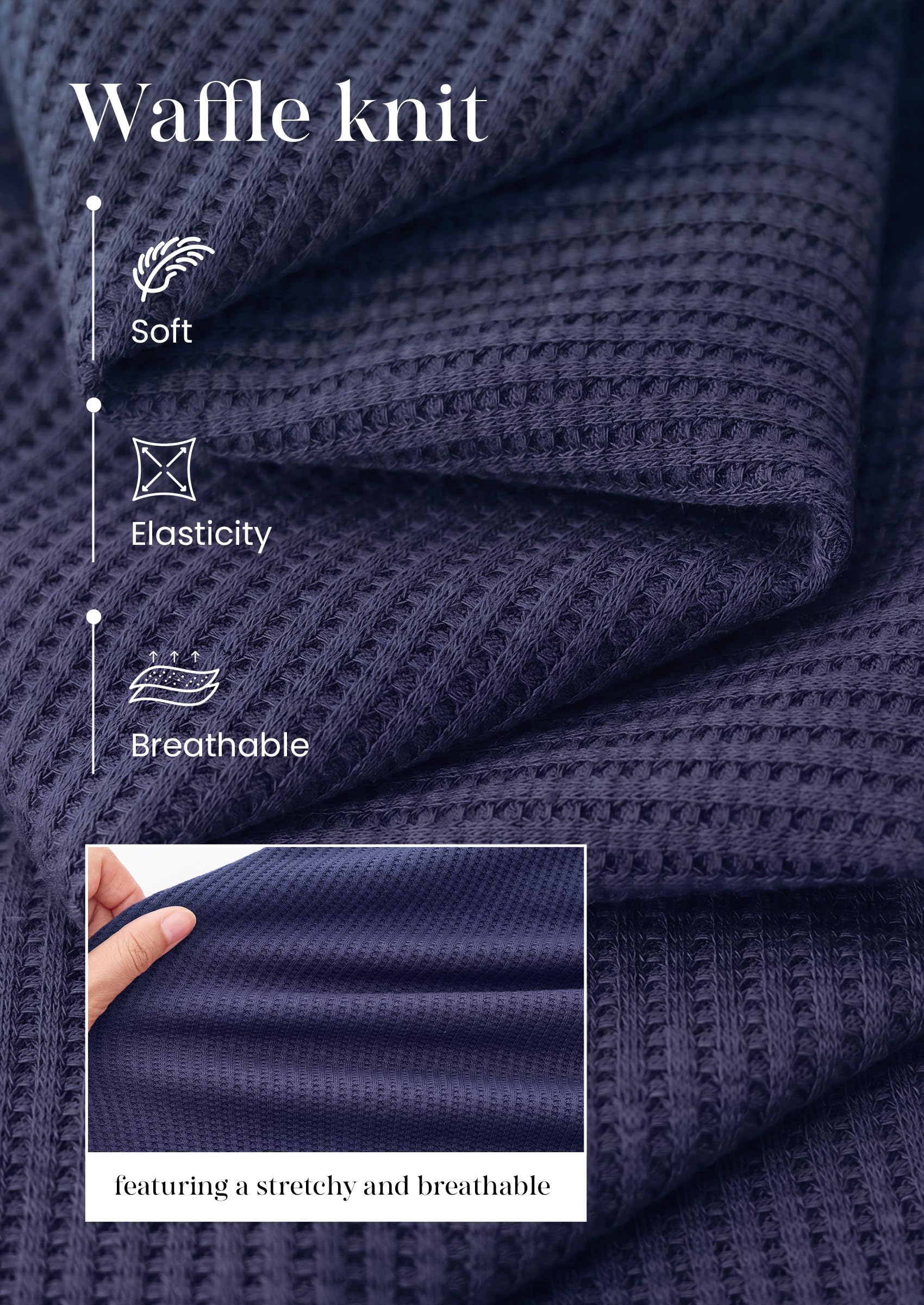 Long Sleeve Shirts for Women Waffle Knit Tops,Navy Blue,S