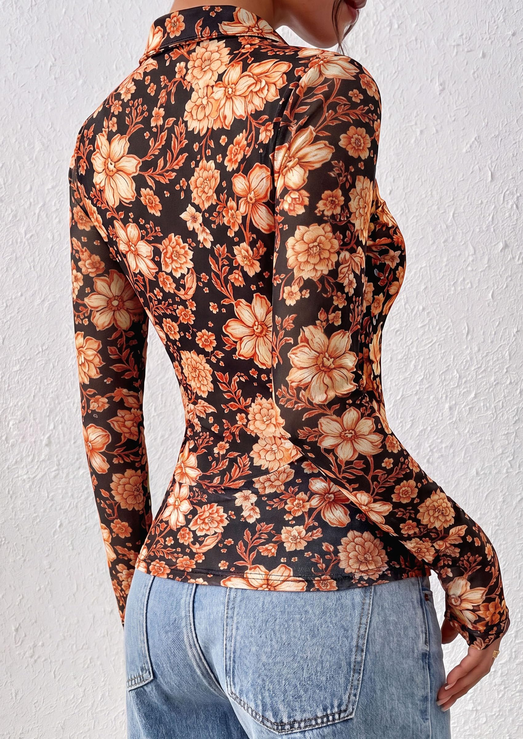 Women's Button Down Shirts Boho Mesh Floral Going Out Tops