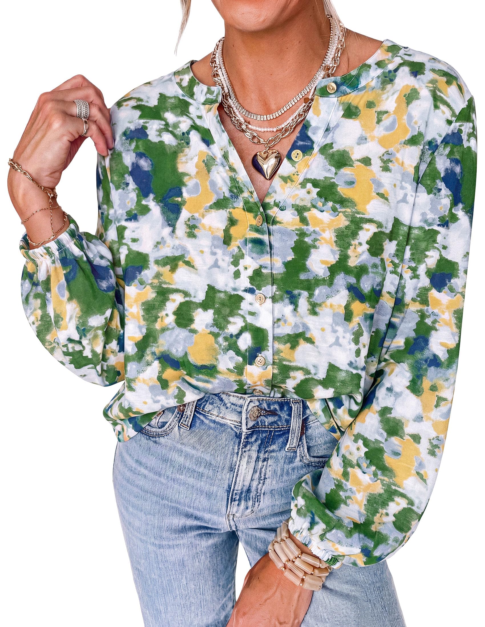 Women's Boho Tops Fall Long Sleeve Button Down Floral Blouses