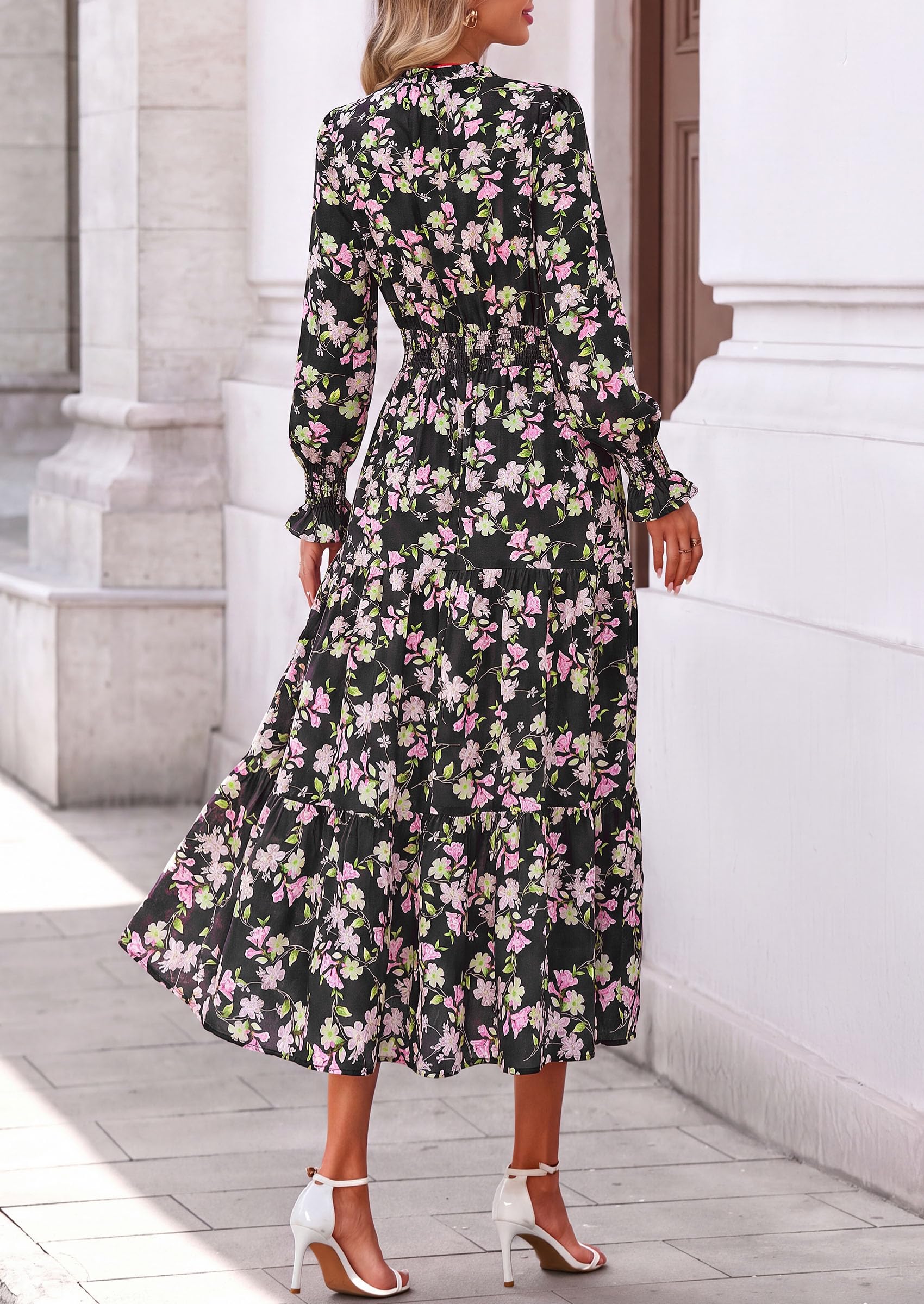Women's Floral Maxi Dress Fall A Line Wedding Guest Dresses