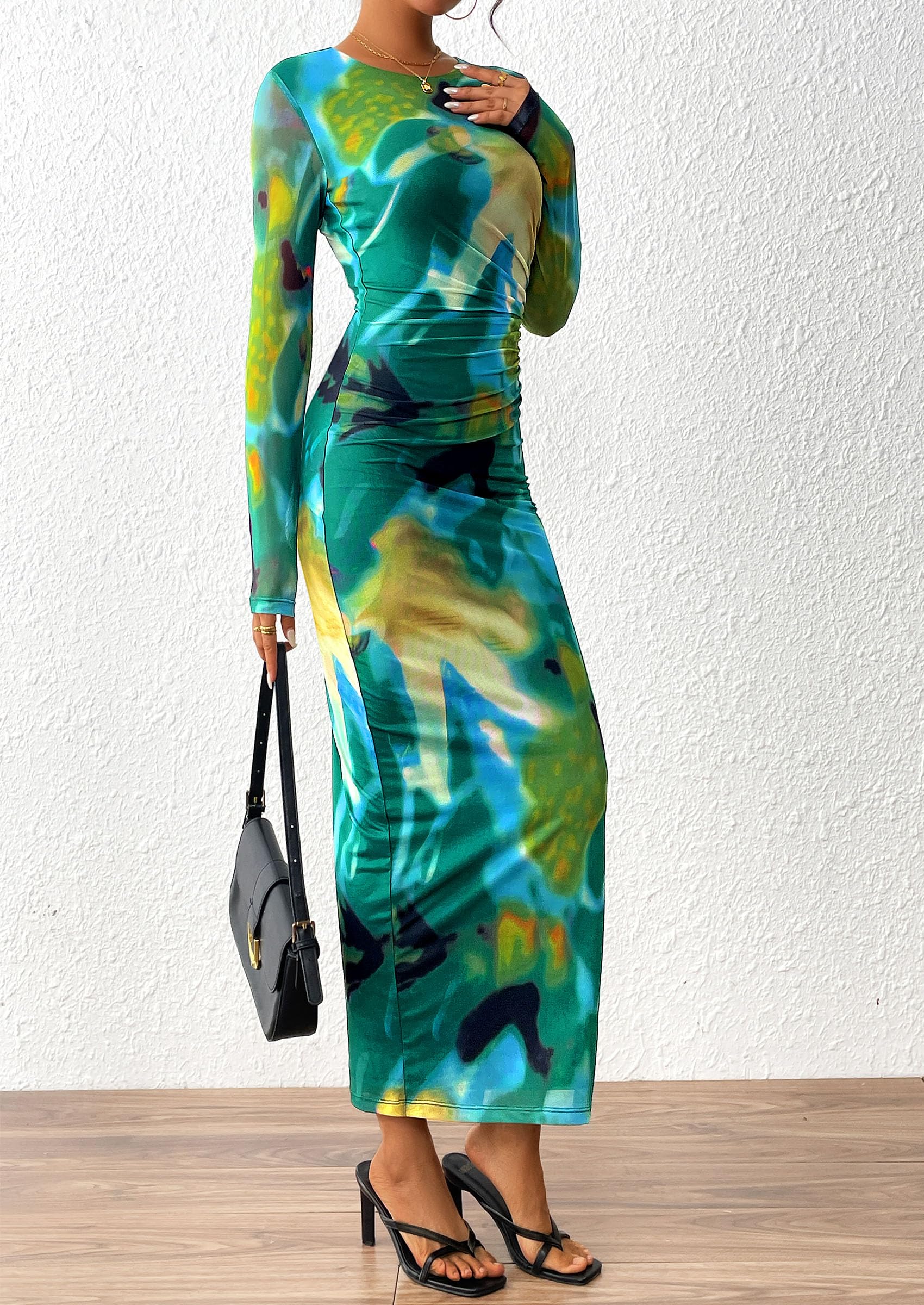 Women's Floral Bodycon Maxi Fall Dress