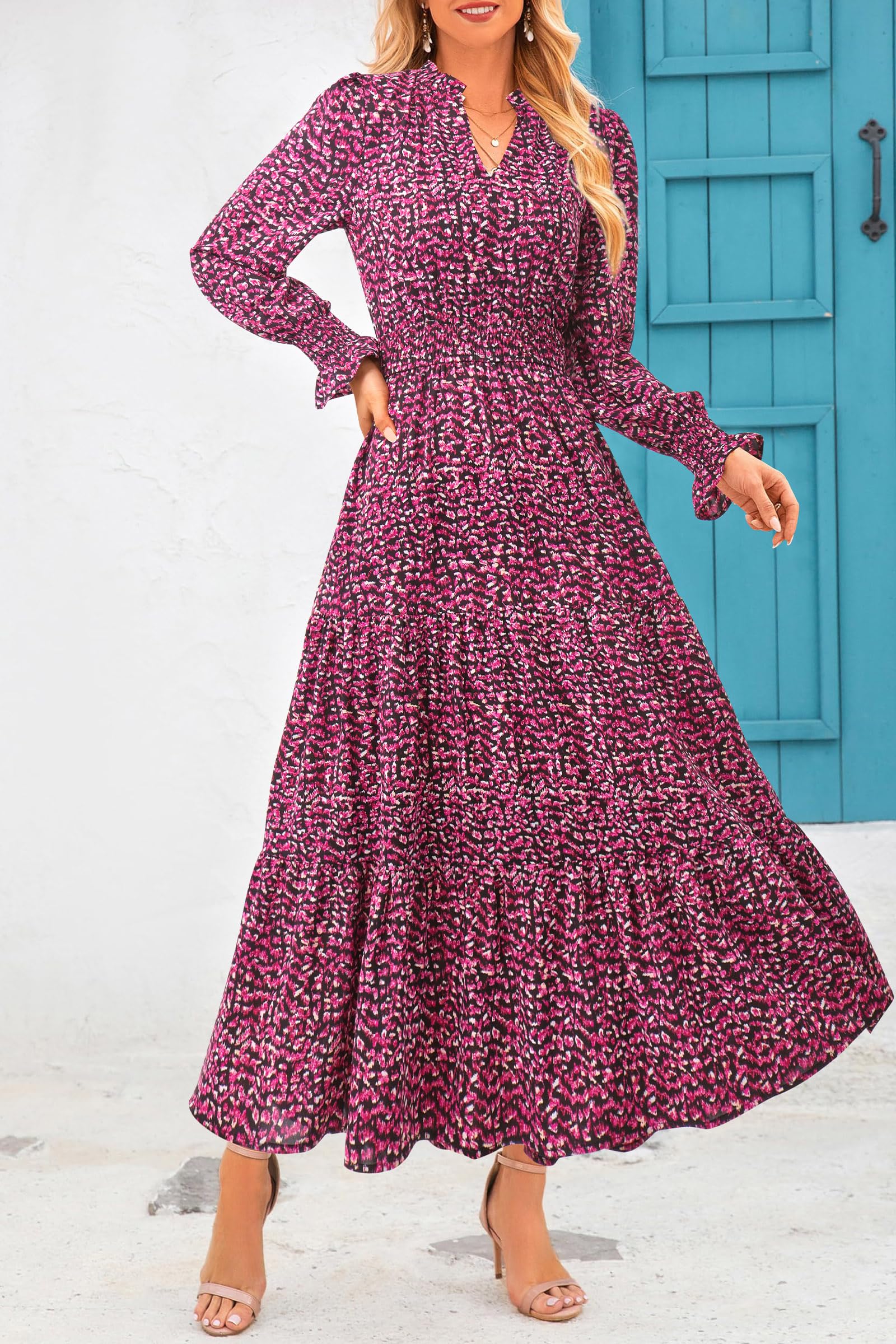 Women's Floral Maxi Dress Fall A Line Wedding Guest Dresses