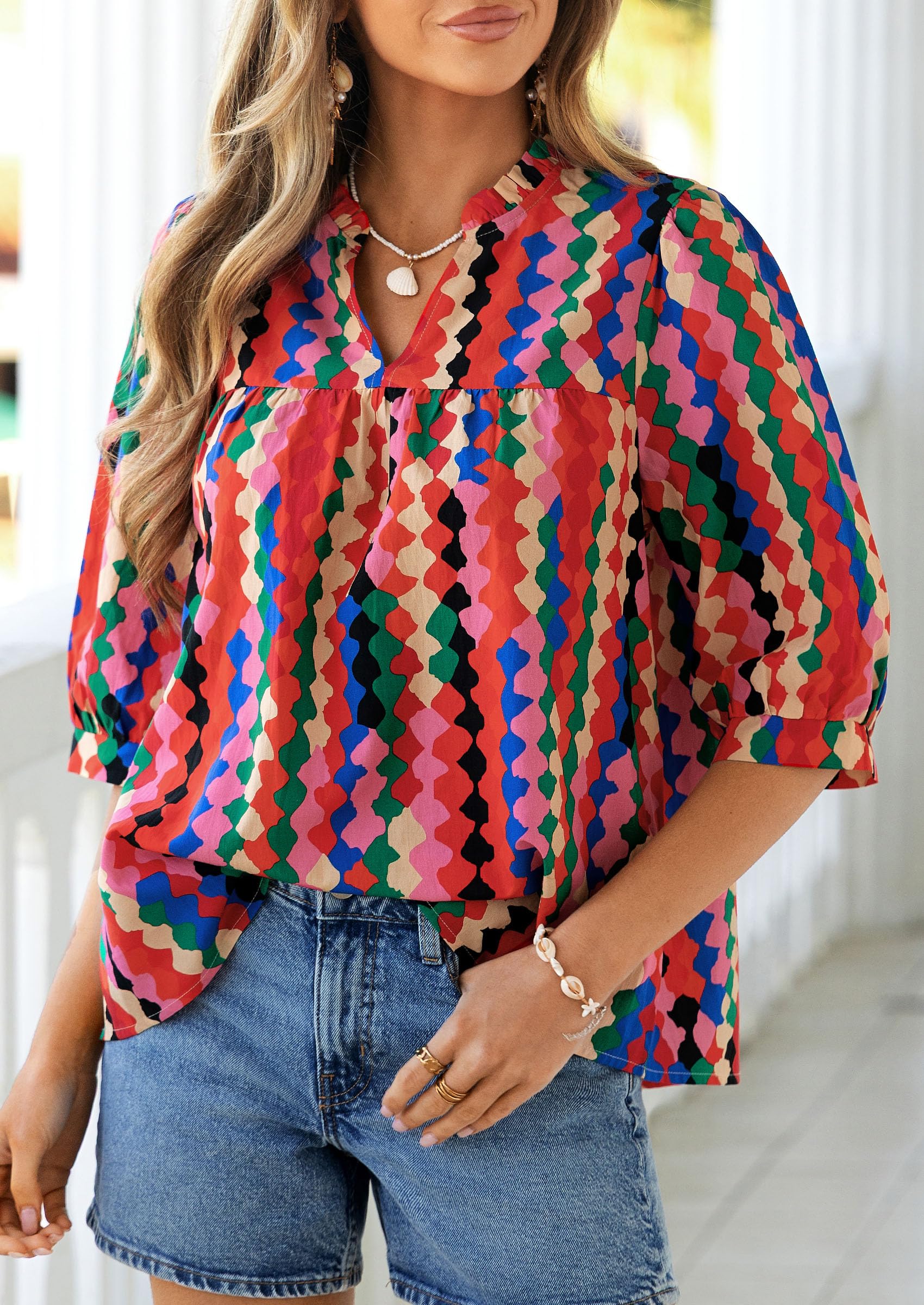 Women's Summer Floral Boho Dressy Casual Tops Multicolored