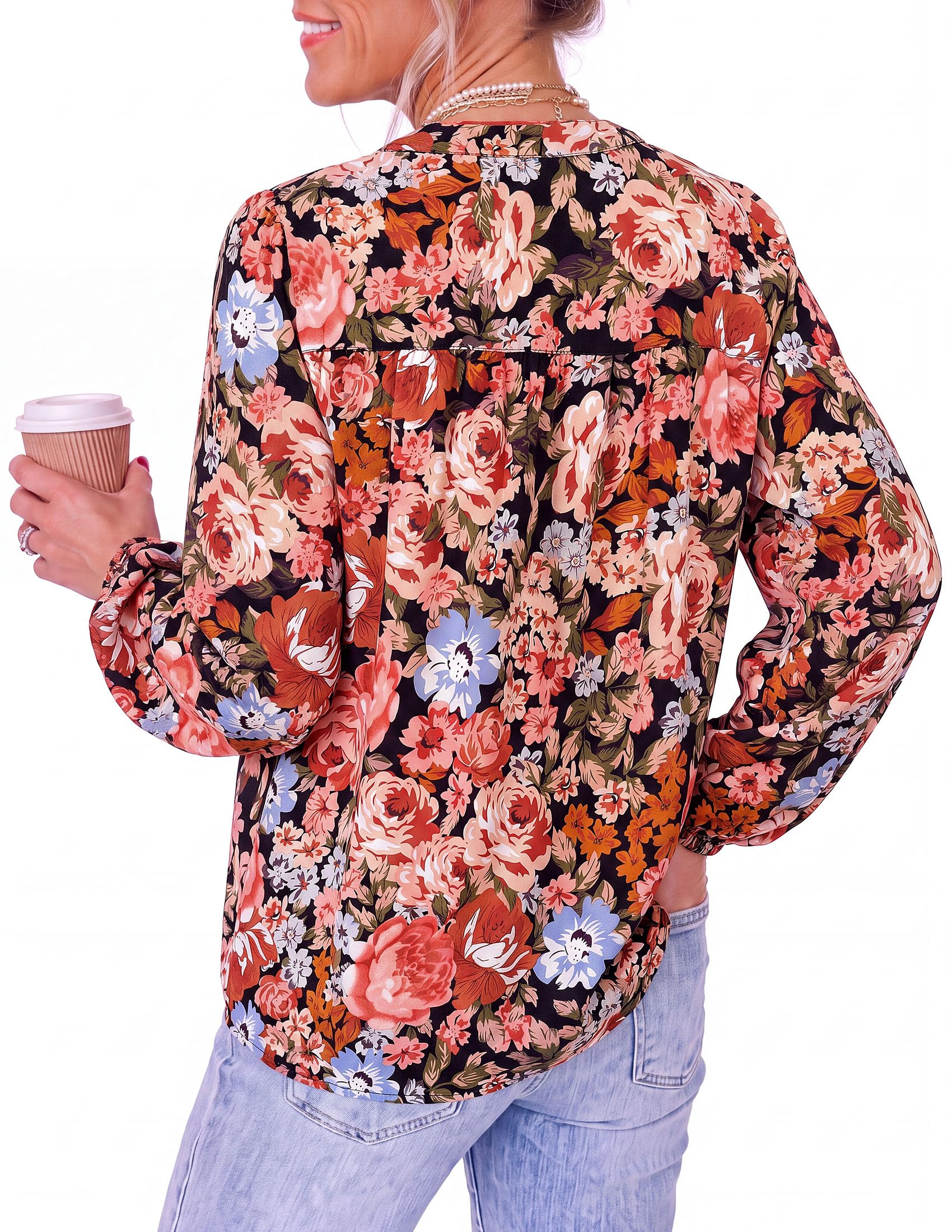 Women's Boho Tops Fall Long Sleeve Button Down Floral Blouses