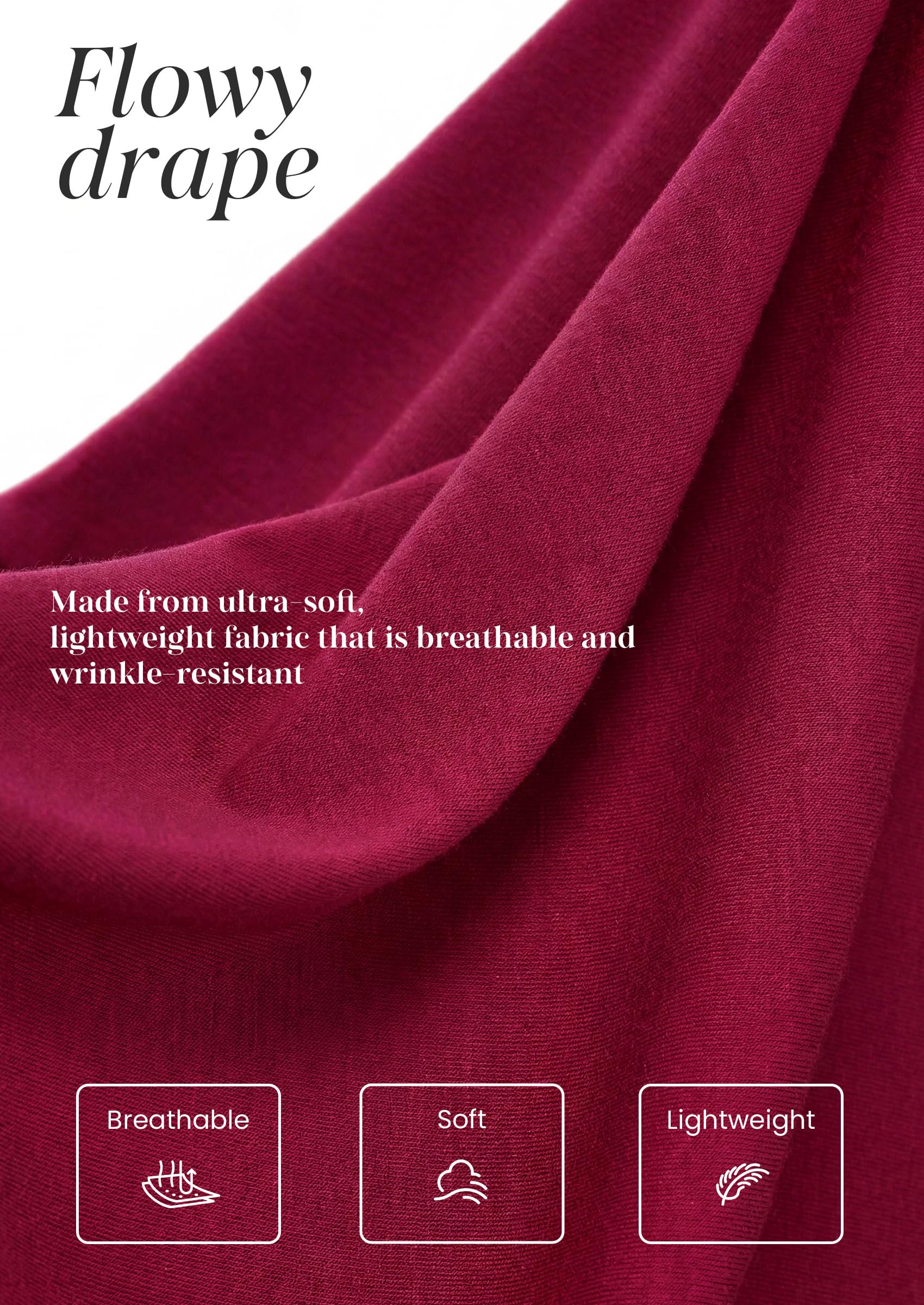 Womens Long Puff Sleeve Tops Crew Neck Blouse (Wine Red,S)