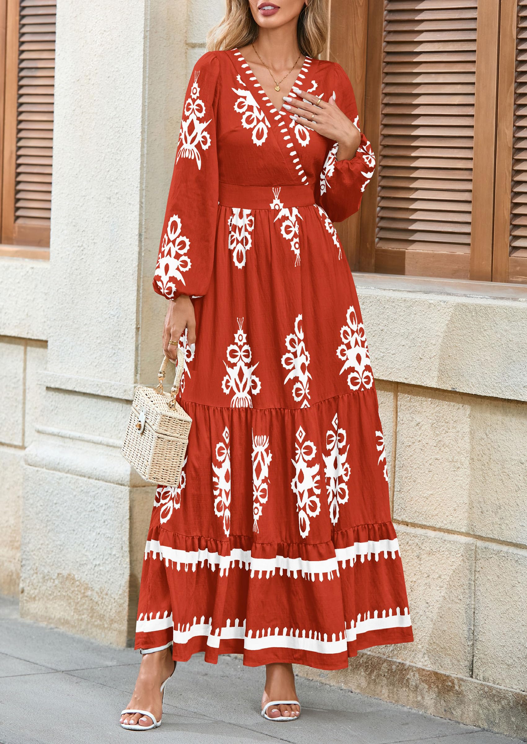 Women's Long Sleeve Floral Boho Maxi Wedding Guest Dress
