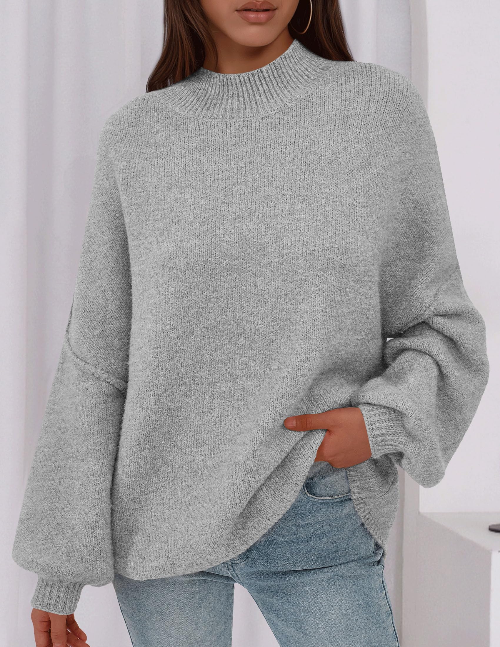 Women's Oversized Sweaters Fall Clothes (Light Grey,S)
