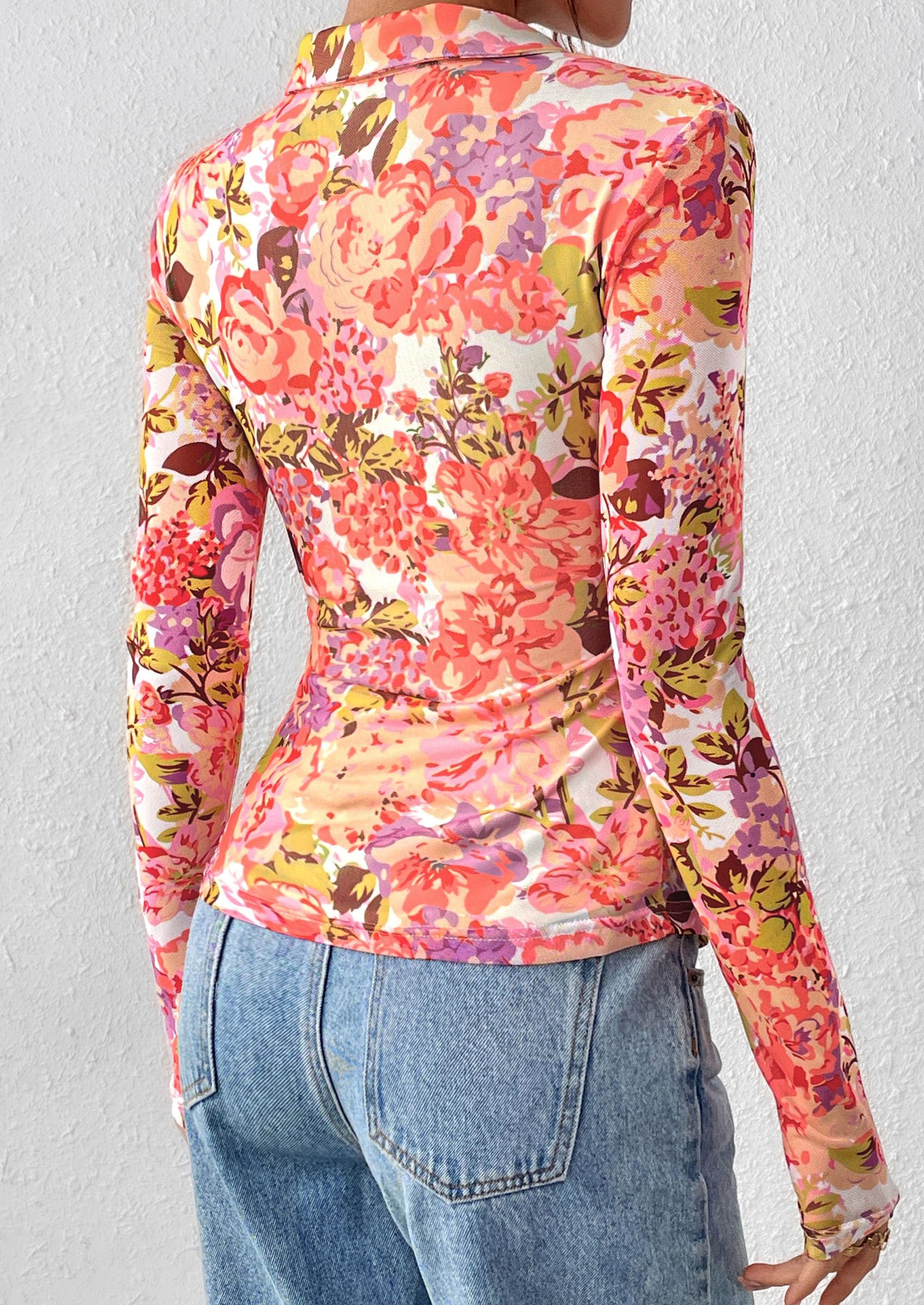 Women's Button Down Shirts Boho Mesh Floral Going Out Tops