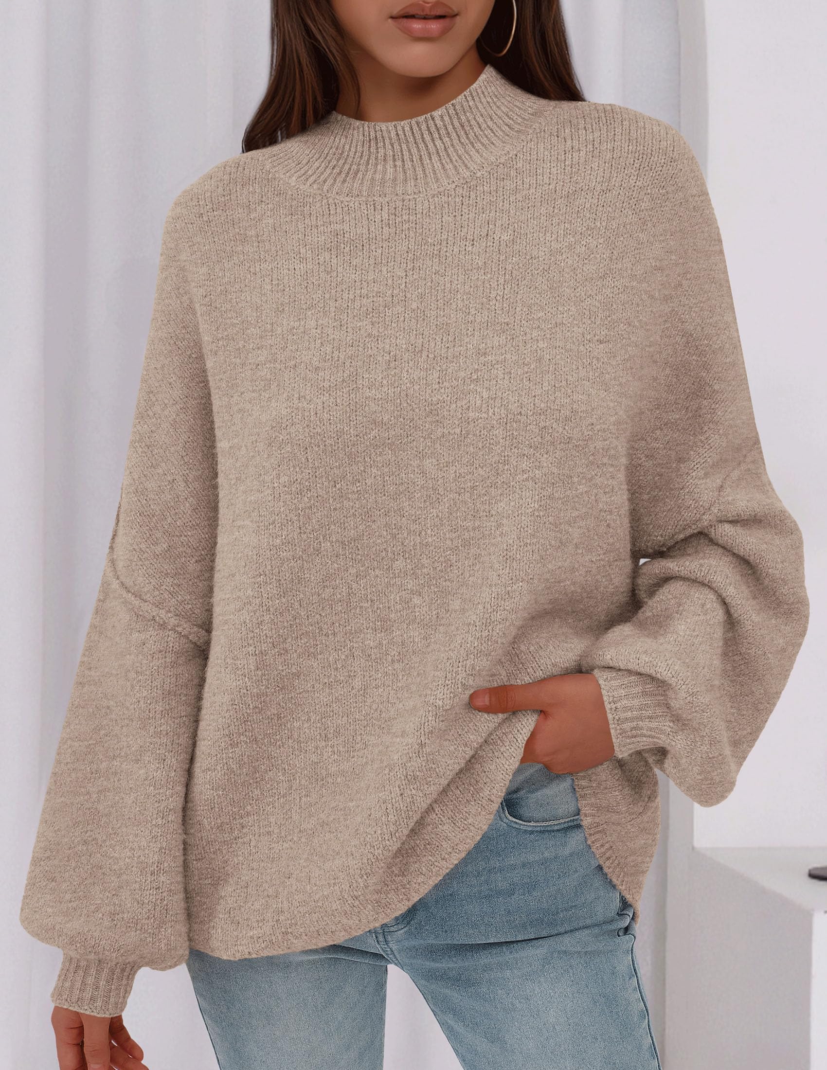 Women's Oversized Sweaters Fall Clothes (Camel,M)