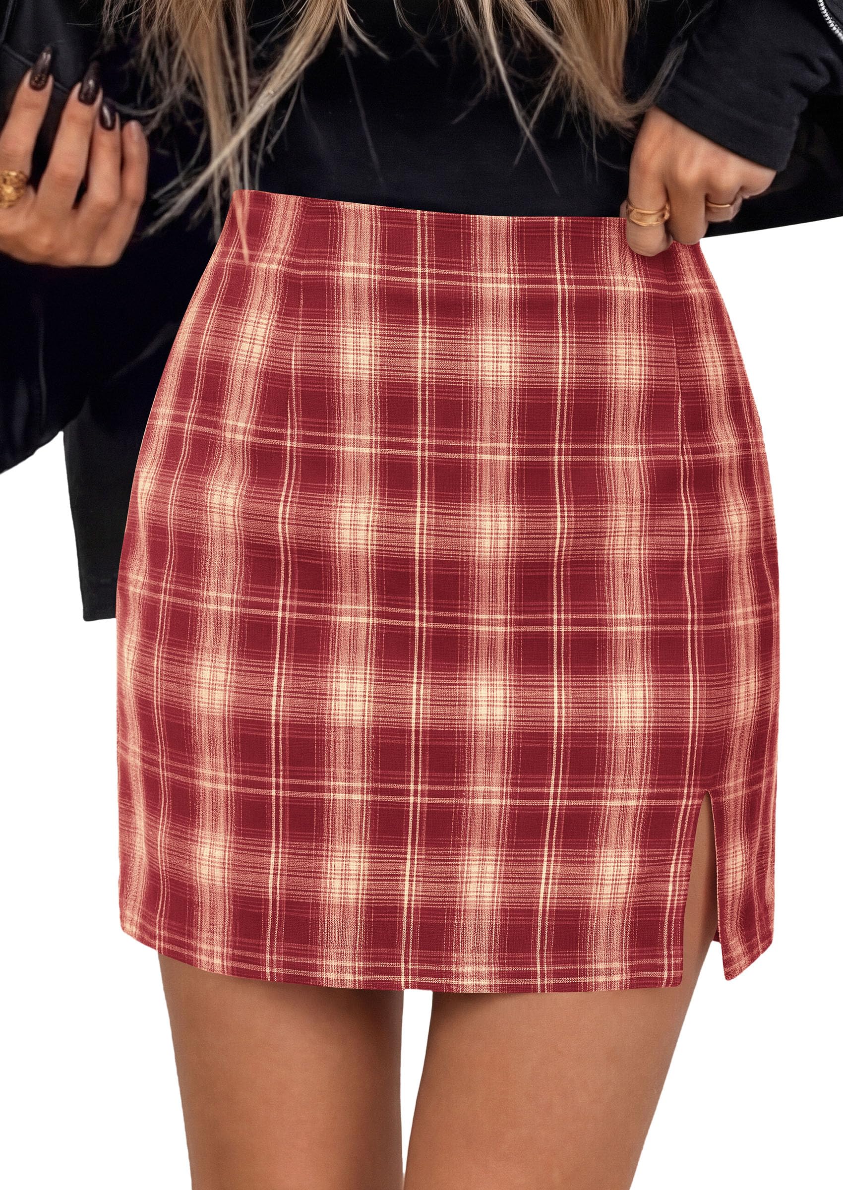 Women's Plaid Mini Pencil Skirt Trendy Fall Going Out Bottoms