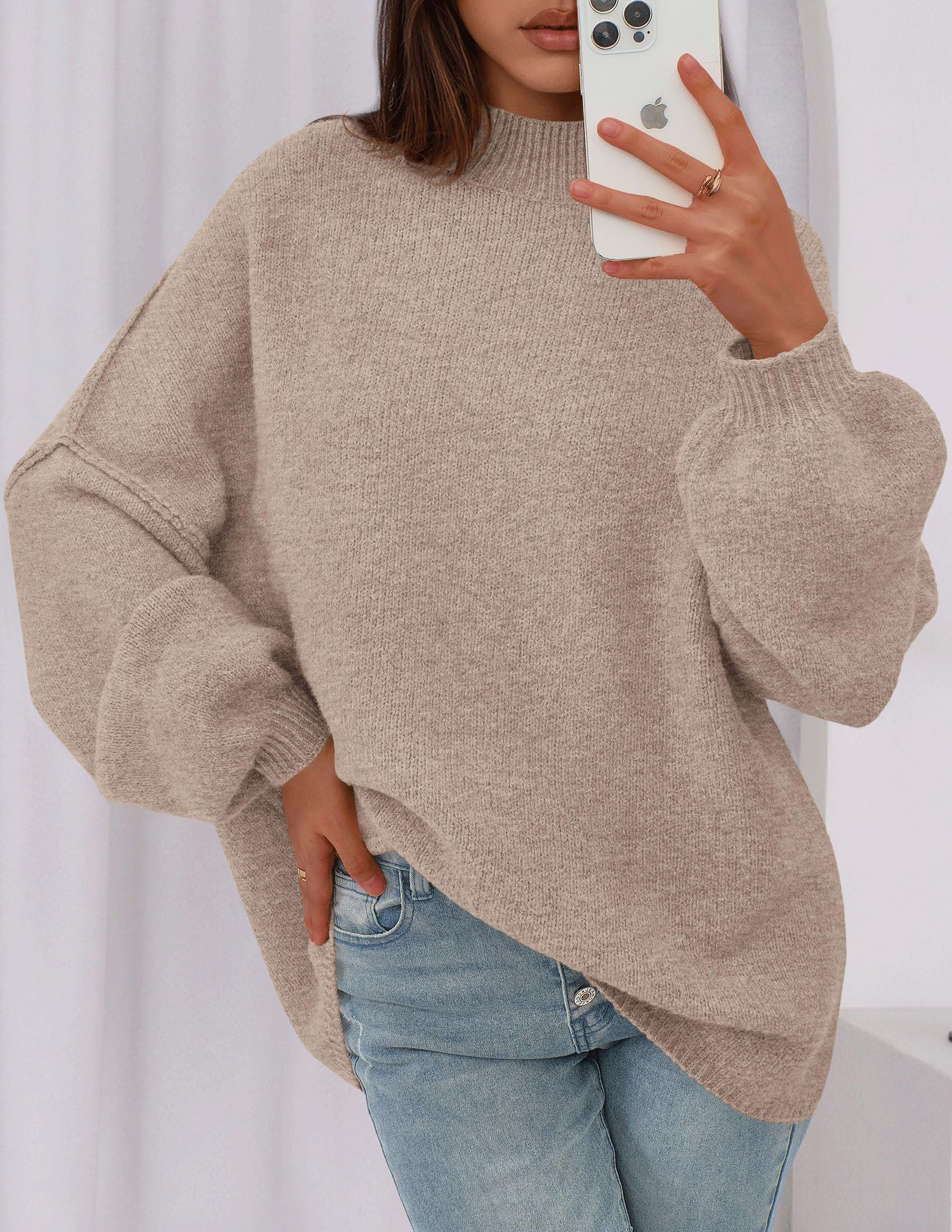 Women's Oversized Sweaters Fall Clothes (Camel,M)