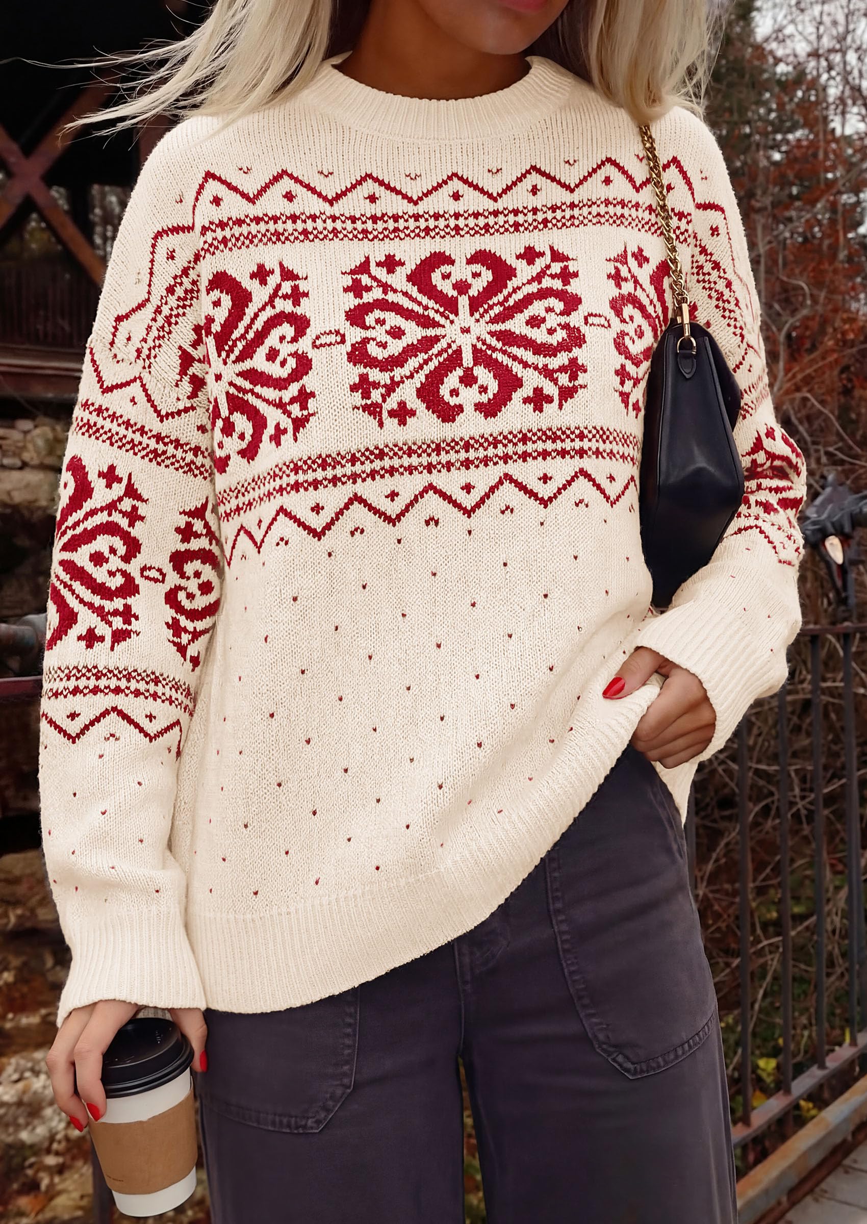 Sweaters for Women Fair Isle Oversized Pullover Fall Outfits