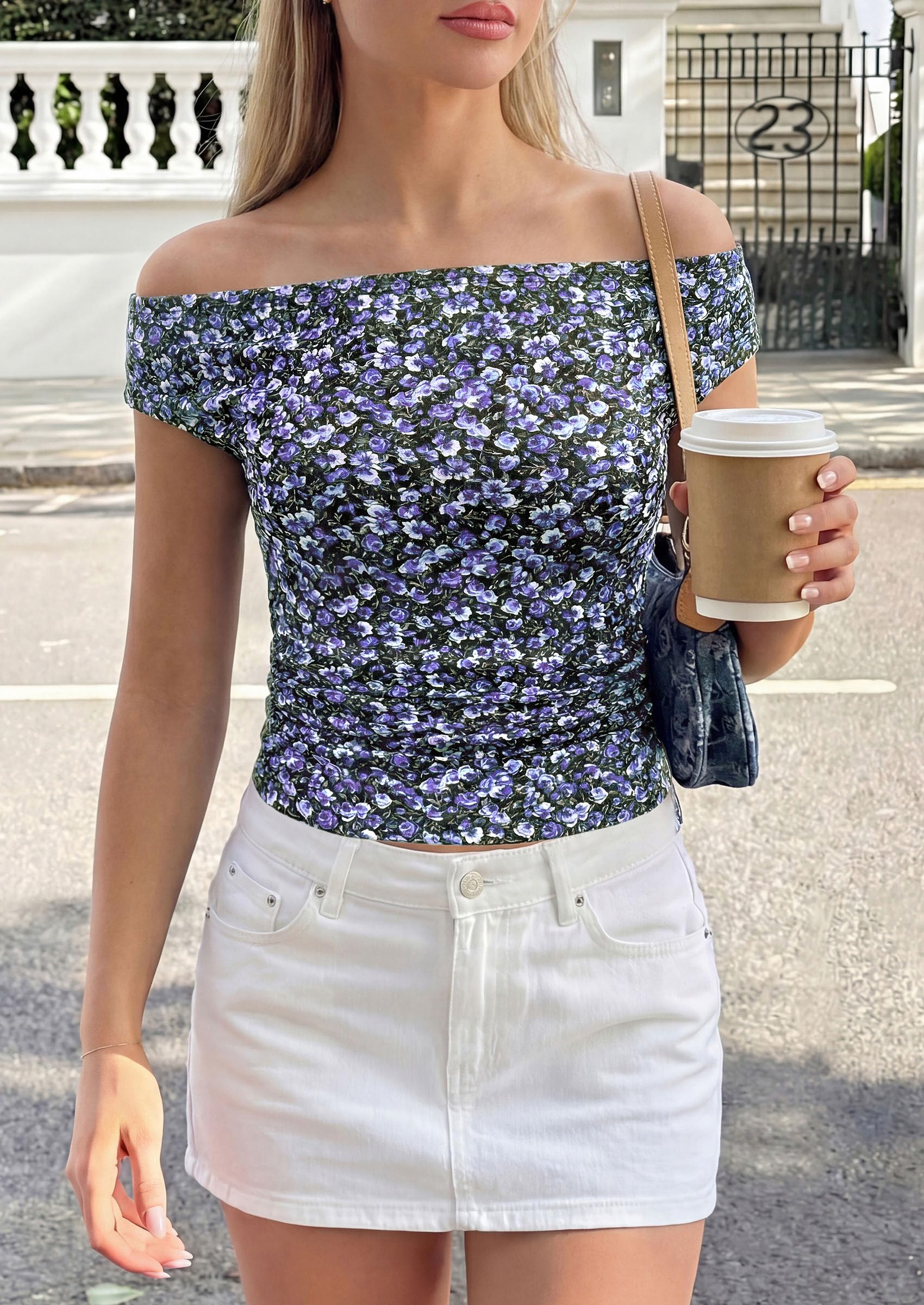 Women's Summer Off The Shoulder Tops Cute Ruched Shirts