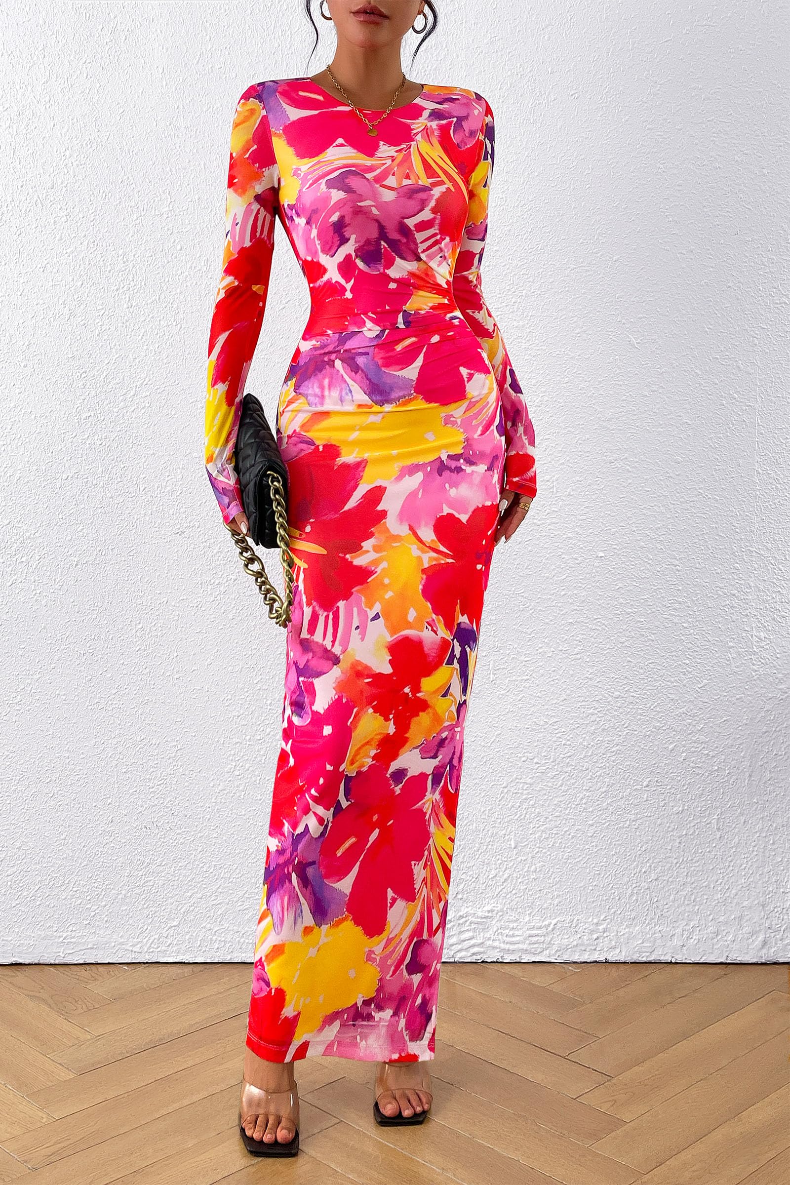 Women's Floral Bodycon Maxi Fall Dress