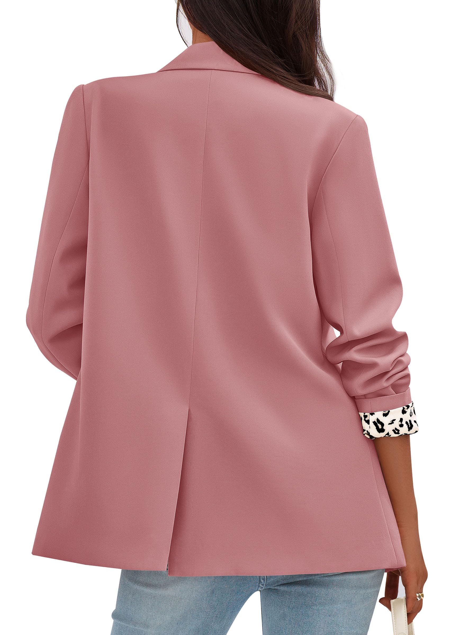 Womens Open Front Leopard Blazers Suit Jackets,Pink,M