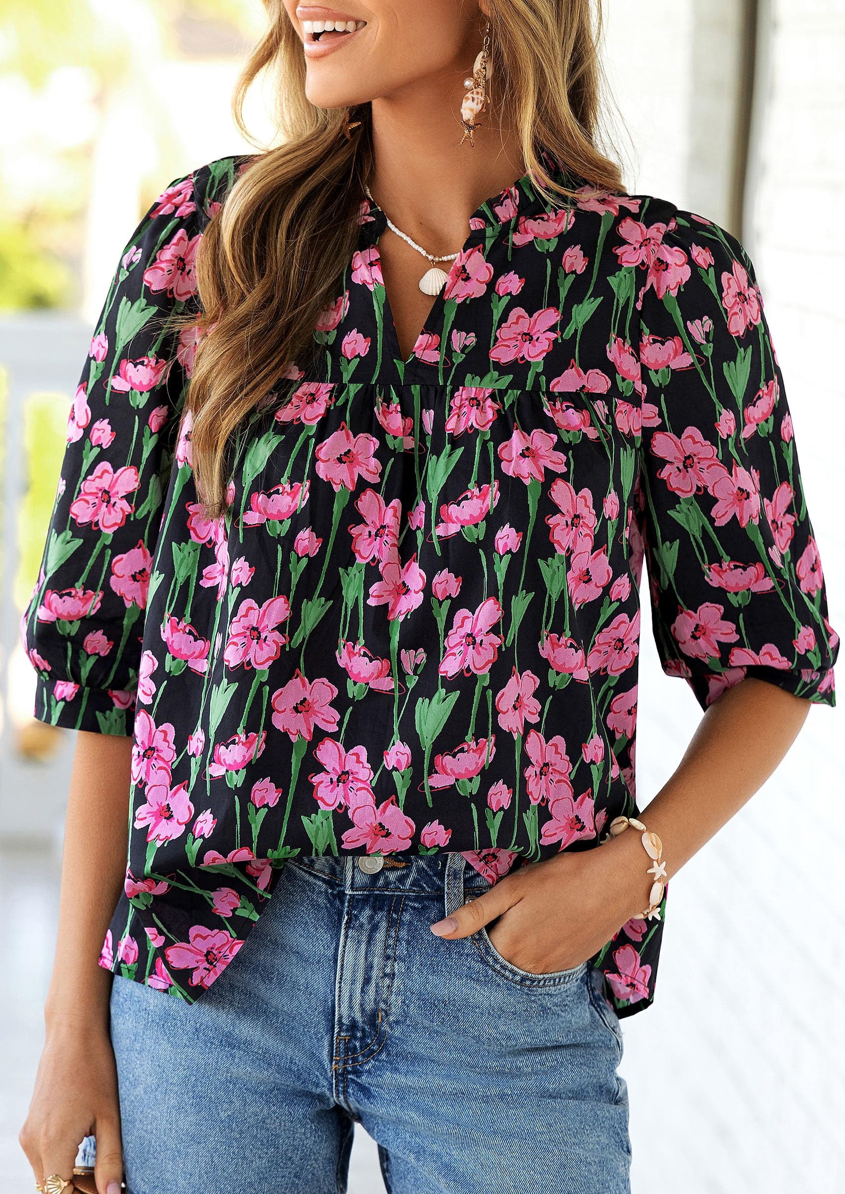 Women's Summer Floral Boho Dressy Casual Tops
