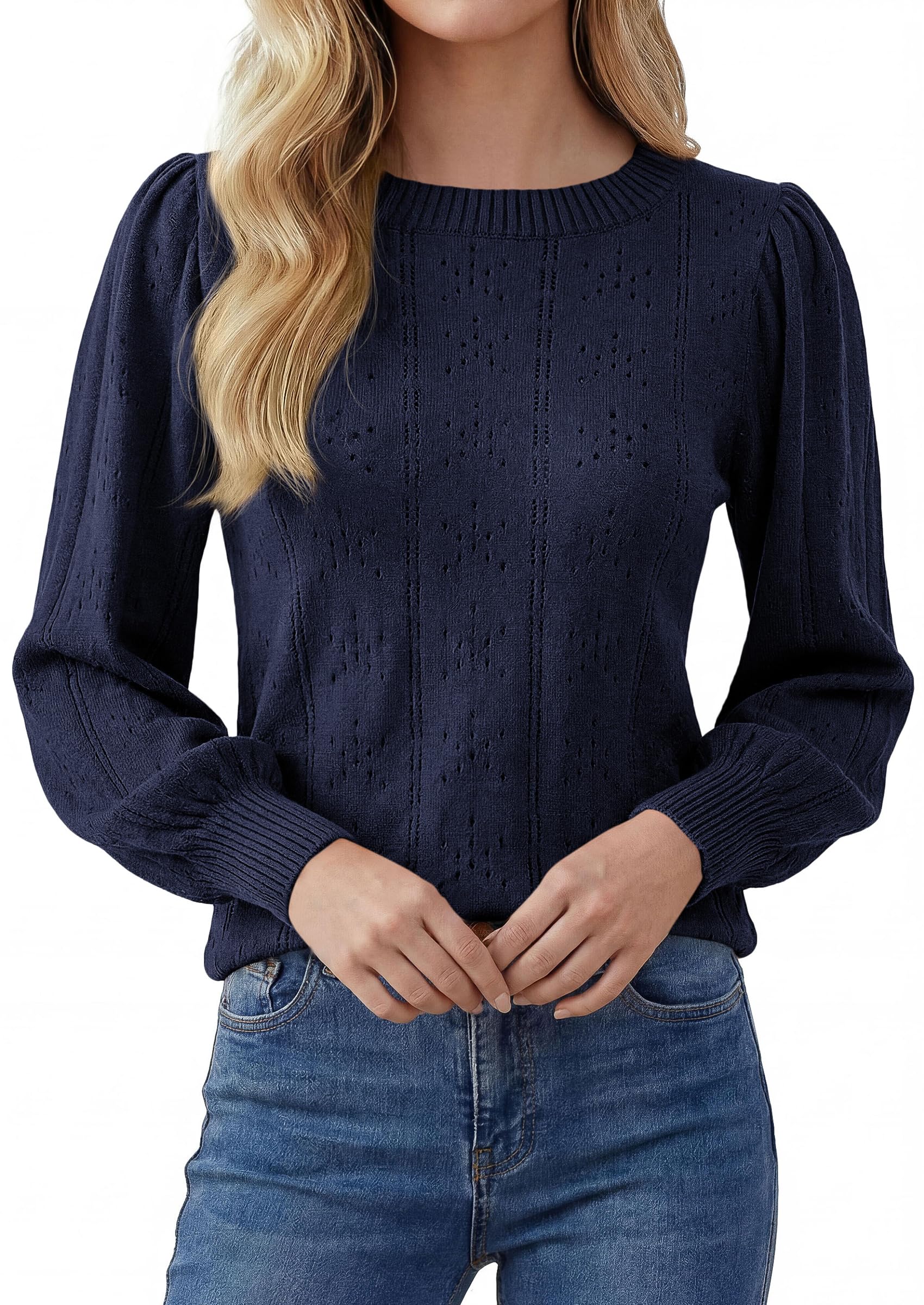 Women Fall Fashion Hollow Out Holiday Sweaters Navy Blue,S